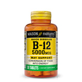 Vitamina B12 Mason Natural 5000 mcg, tableta sublingual con sabor a frambuesa para energía potencial
