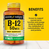 Etiqueta de Mason Natural B12 calcio con información clara de ingredientes