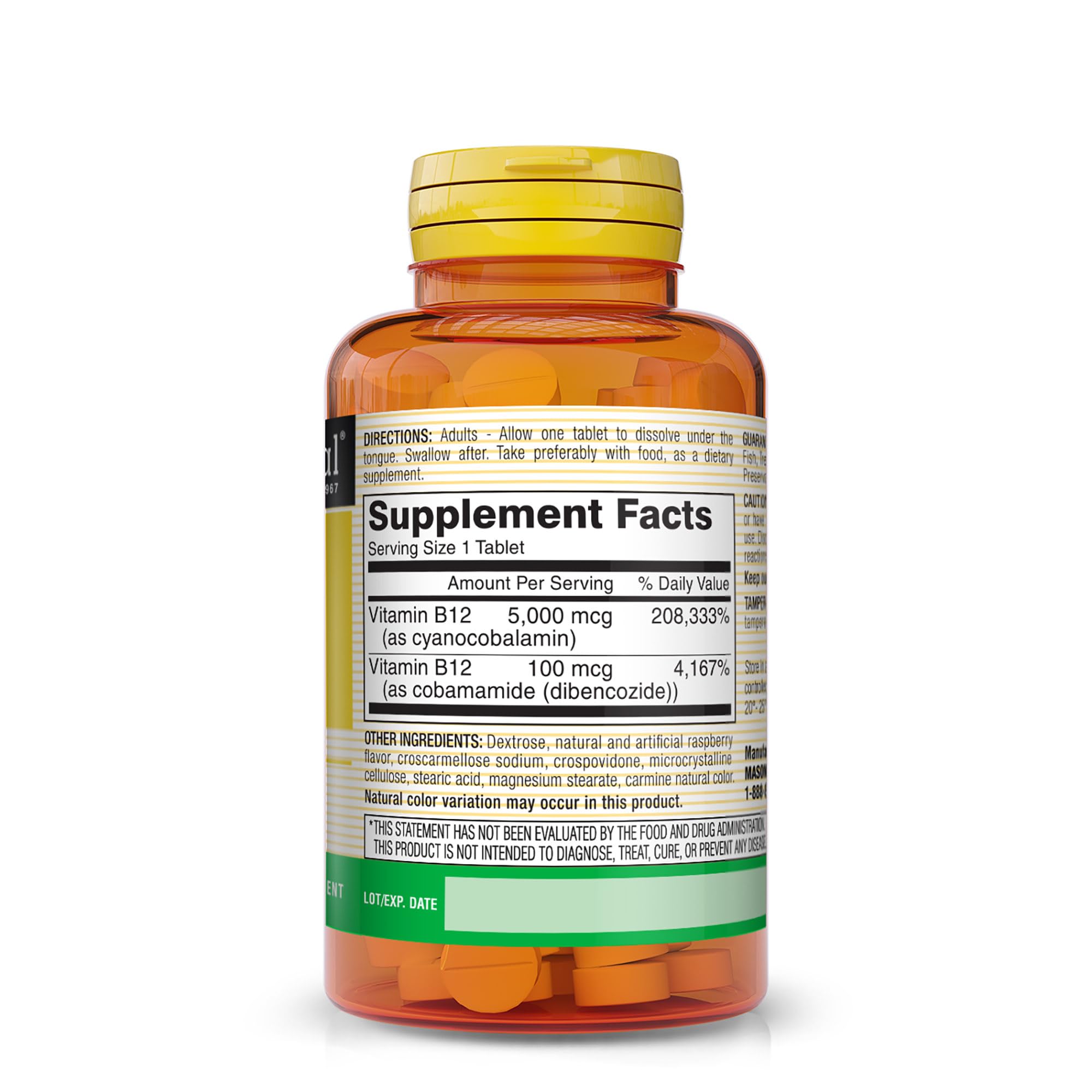Disolución rápida bajo la lengua Mason Natural B12 para absorción eficiente
