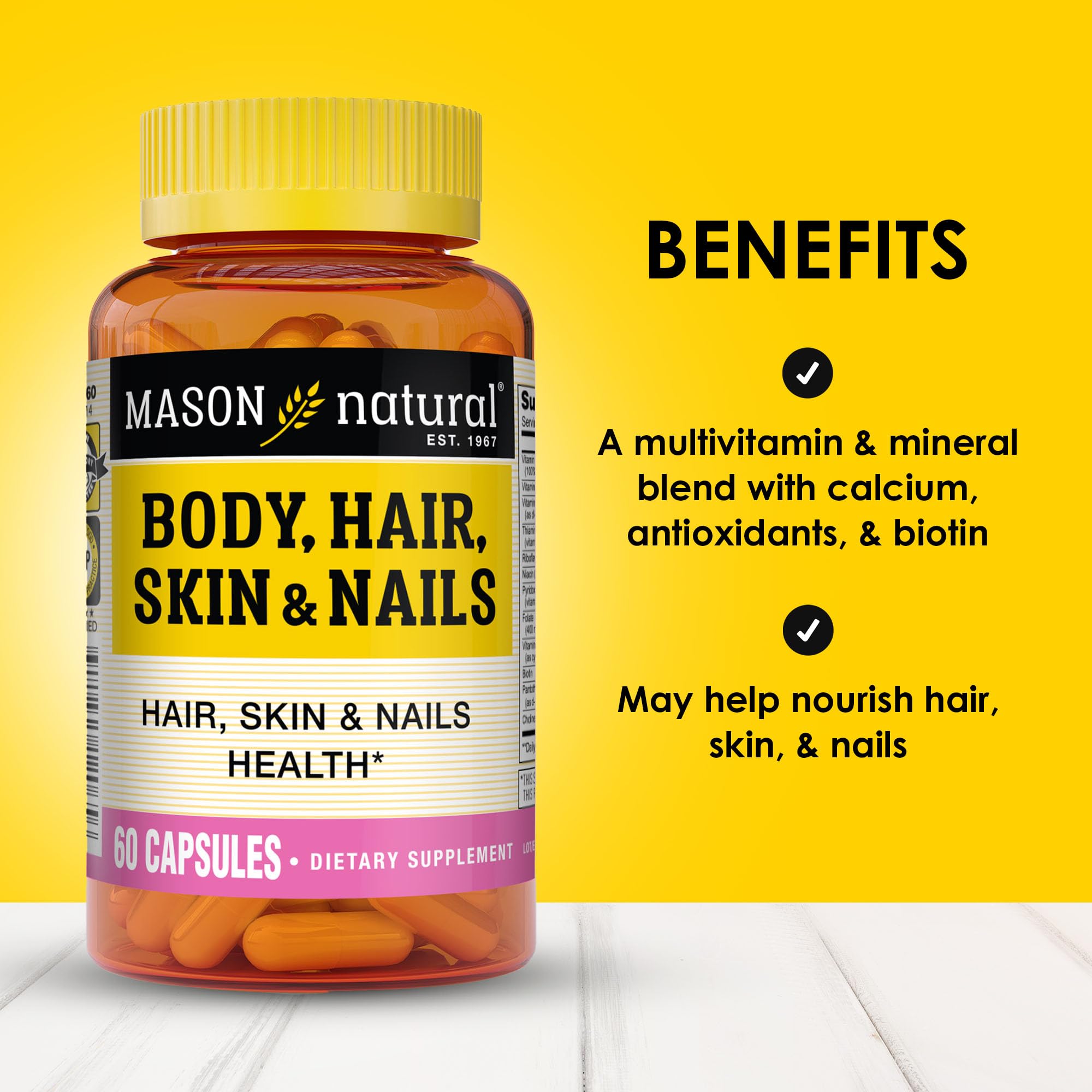 Mason Natural cápsulas con biotina para fortalecer cabello y uñas