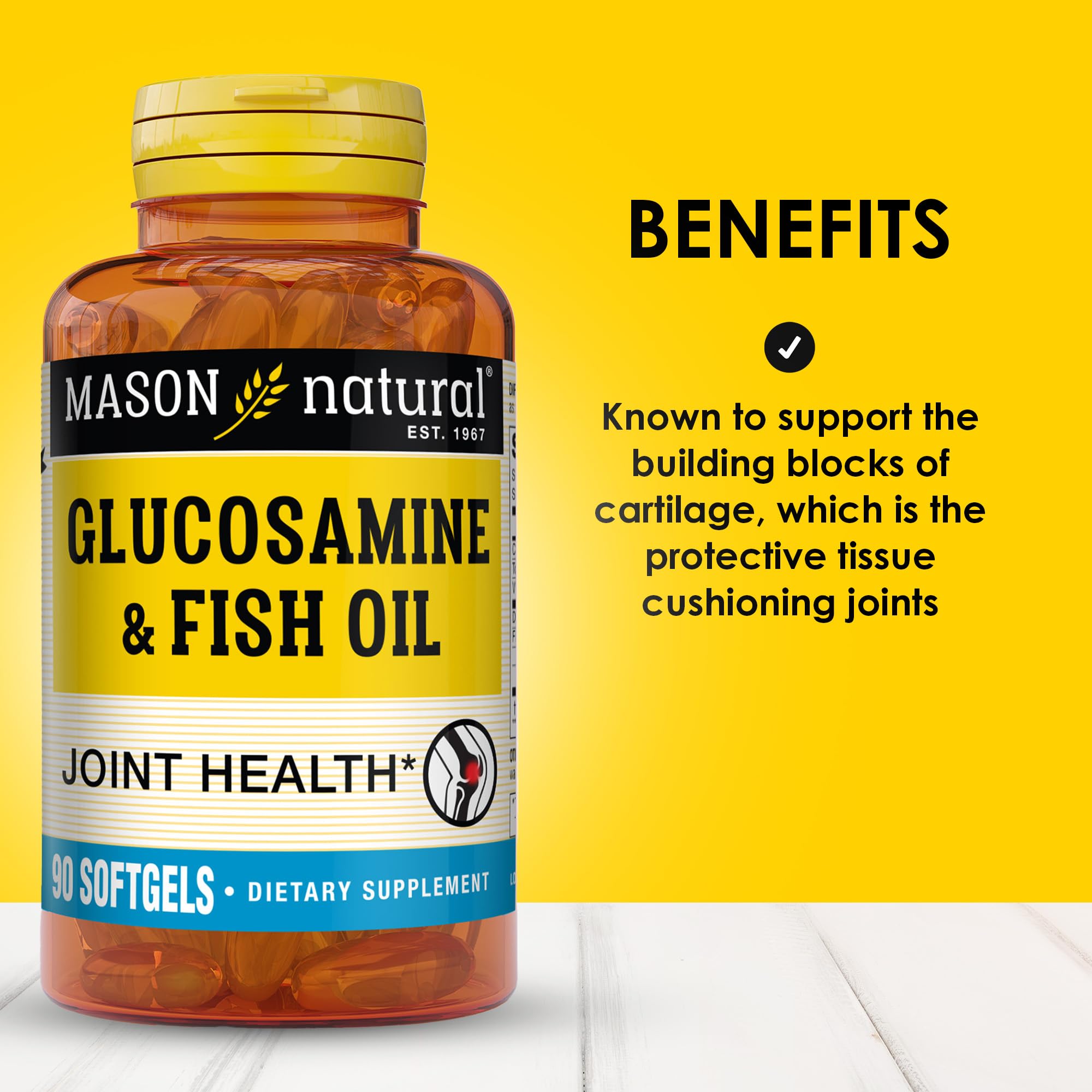 Botella Mason Natural con cápsulas blandas para uso diario.