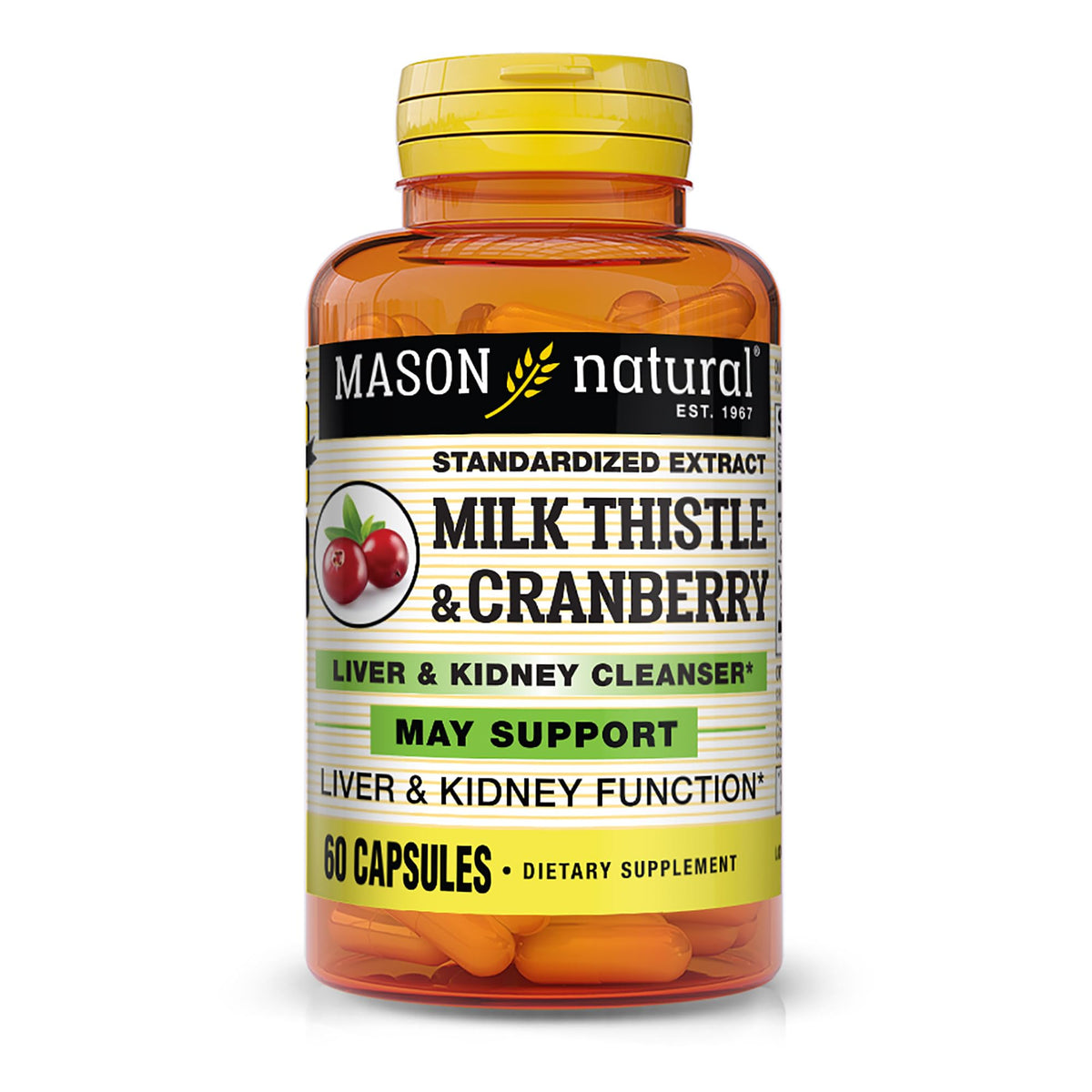 MASON NATURAL Milk Thistle + Cranberry - Liver and Kidney Support, 60 Capsules