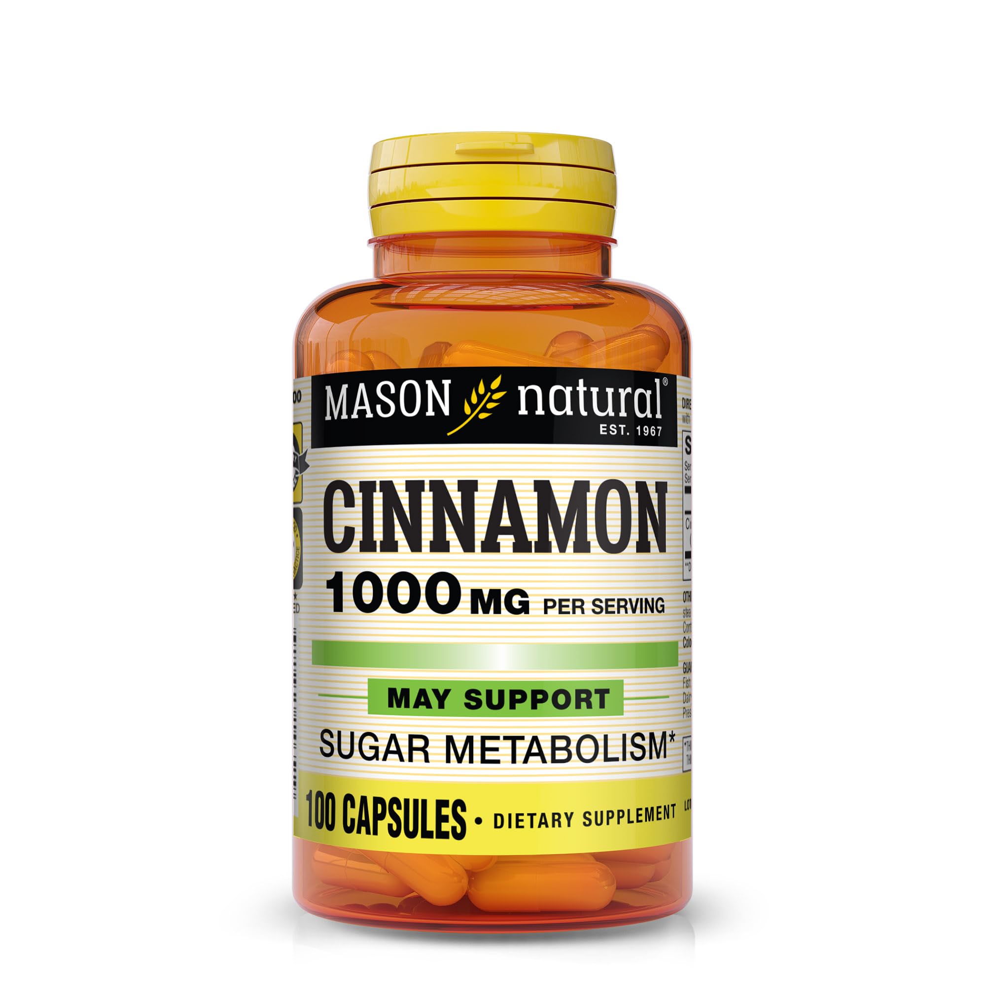 Cápsulas Mason Natural Canela con etiqueta visible, posible apoyo a la circulación diaria