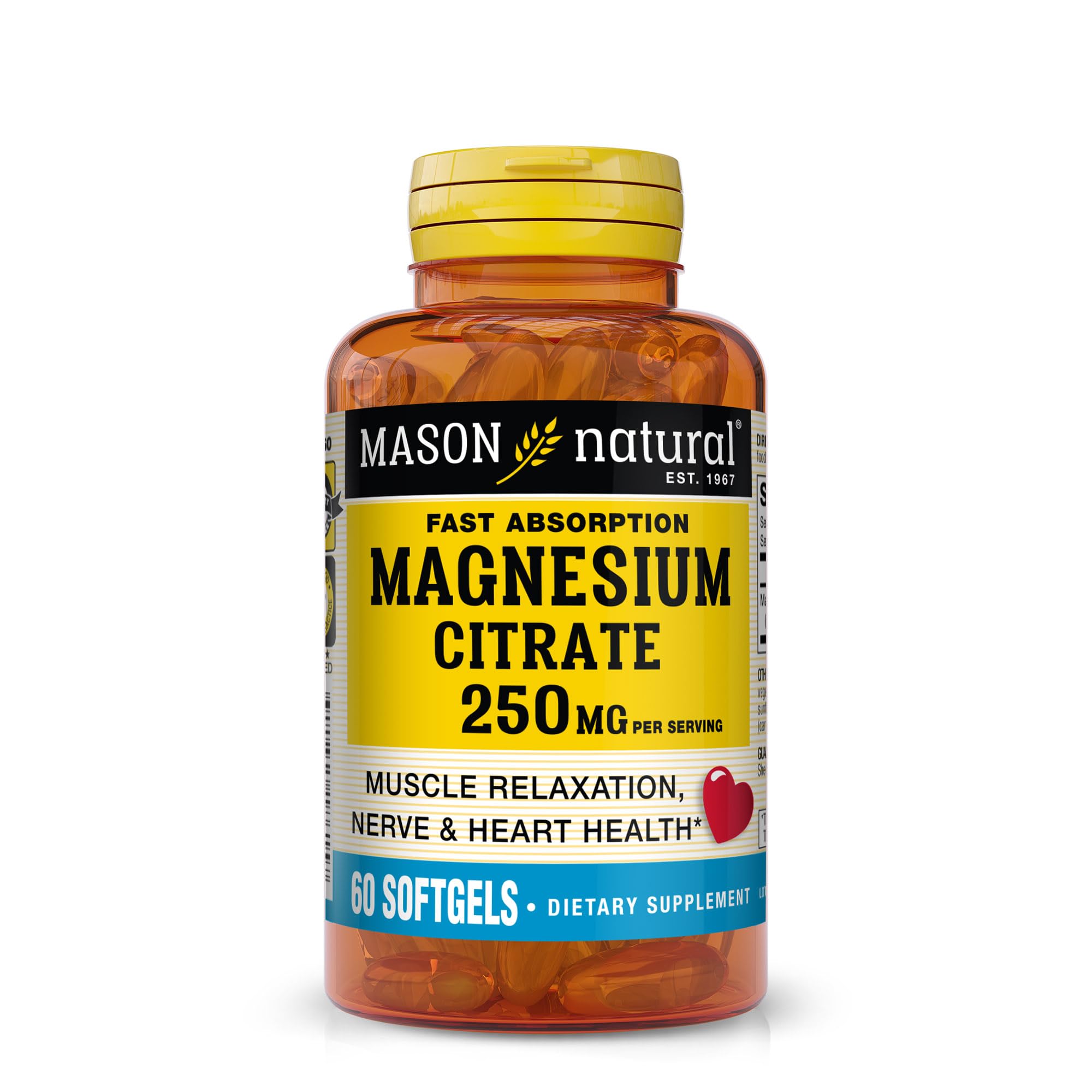 Mason Natural Citrato de Magnesio 250 mg, botella para apoyar función muscular diaria