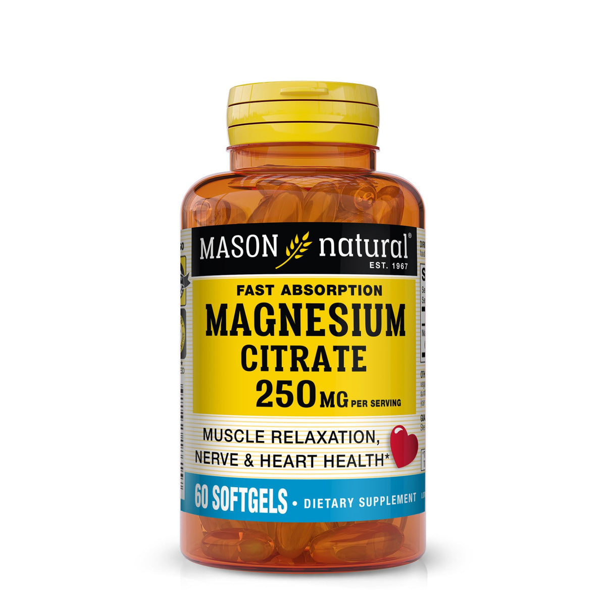 Mason Natural Citrato de Magnesio 250 mg, botella para apoyar función muscular diaria