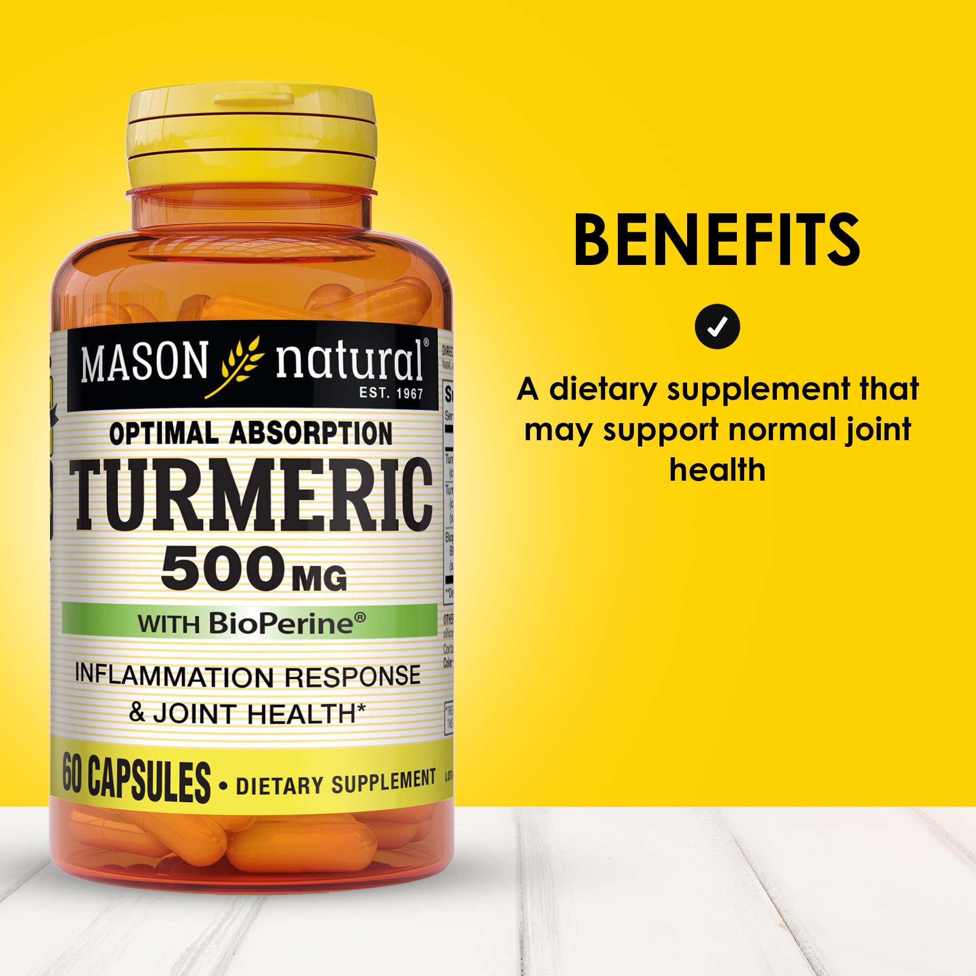 Mason Natural curcuma 500mg: cápsulas para apoyo diario de la movilidad.