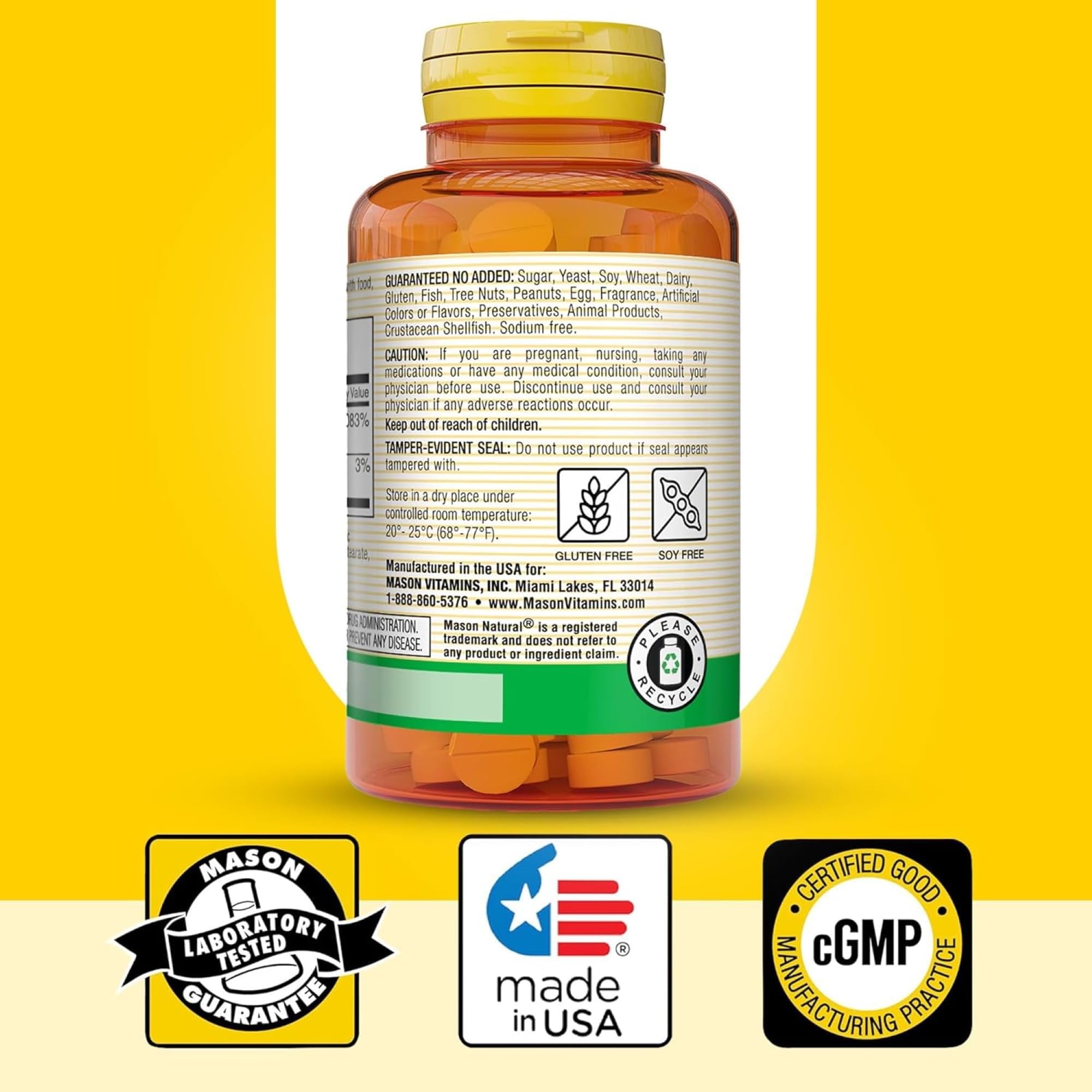 Detalle de ingredientes limpios de Mason Natural B12 calcio