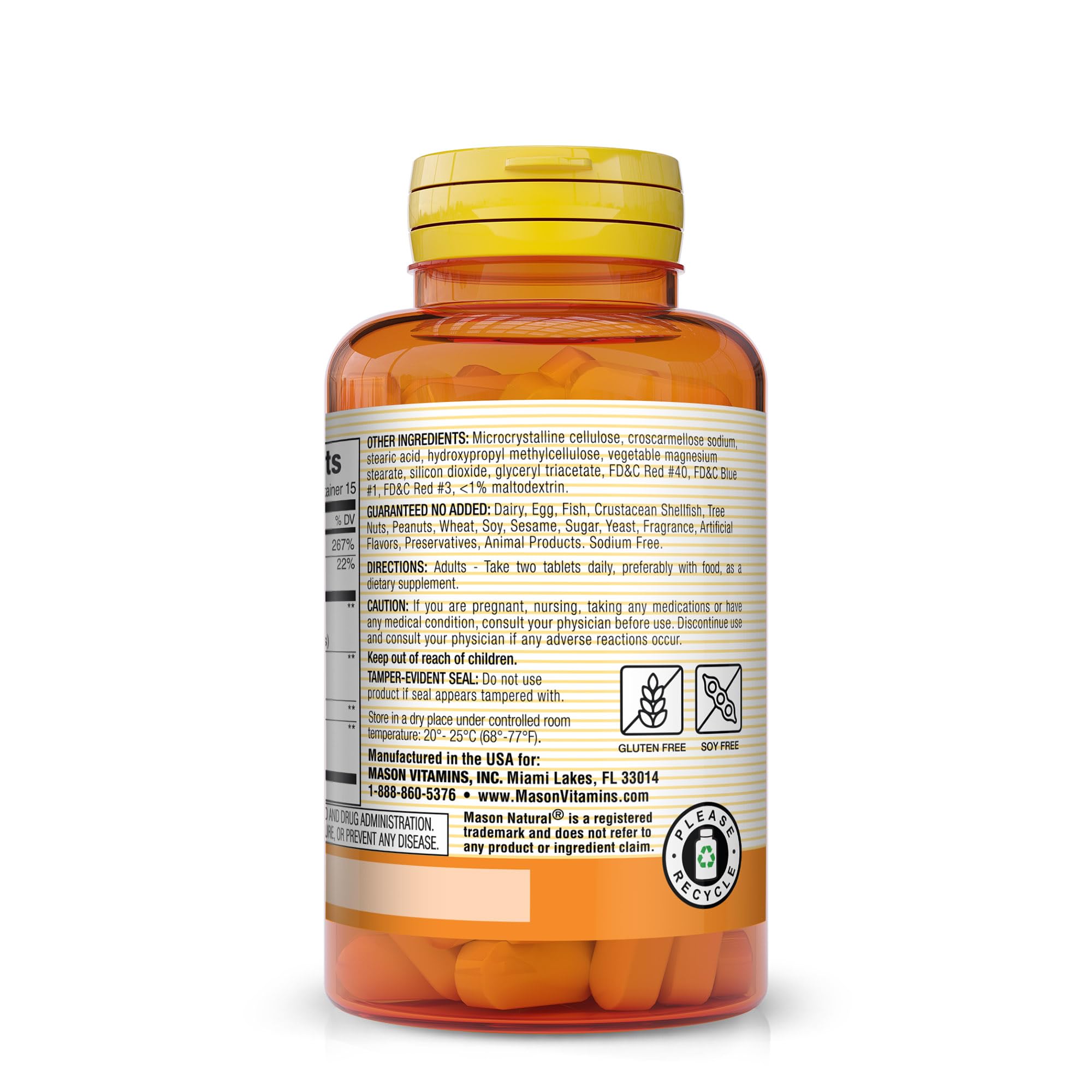 Etiqueta del producto Mason Natural con información de vitaminas y circulación.