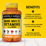 Etiqueta Mason Natural con listado de vitaminas para plan diario equilibrado.