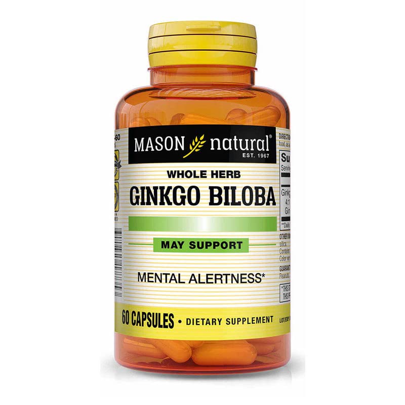MASON NATURAL ginkgo biloba 500 mg, etiqueta frontal legible para uso diario