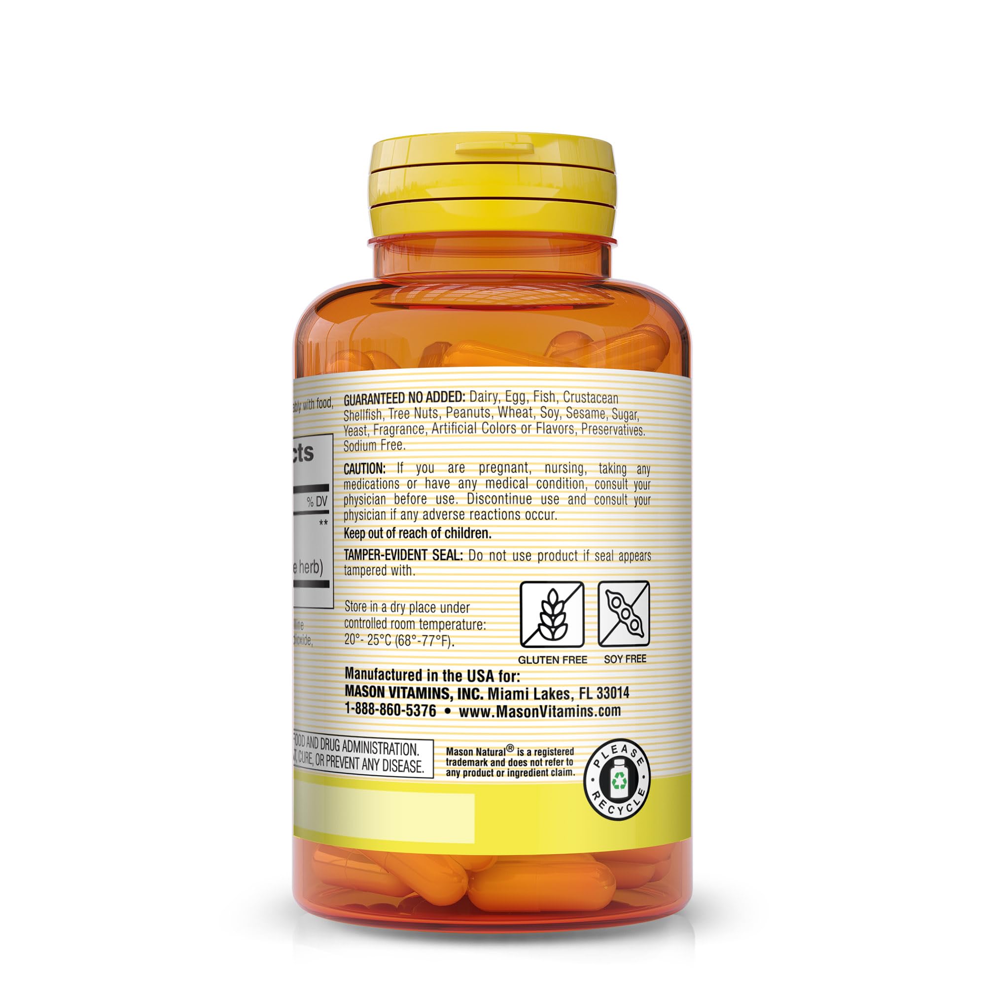 Mason Natural Ginkgo Biloba, etiqueta detallada, muestra concentración de 125 mg por cápsula.