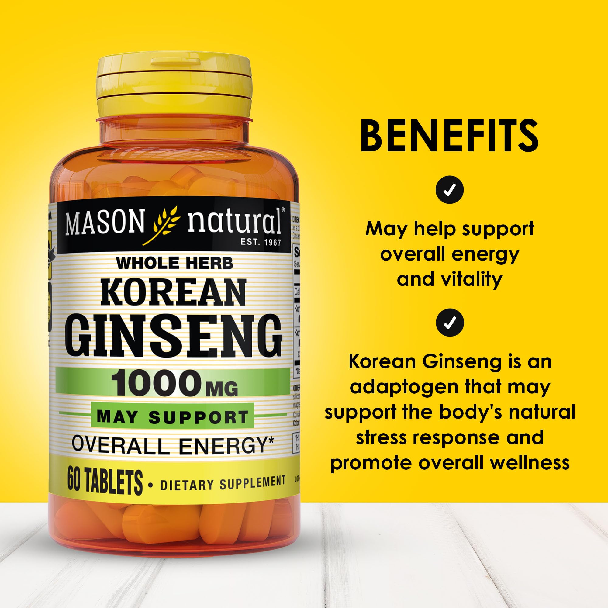 Mason Natural Ginseng Coreano, etiqueta clara para uso diario