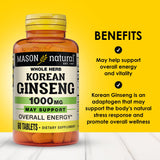 Mason Natural Ginseng Coreano, etiqueta clara para uso diario