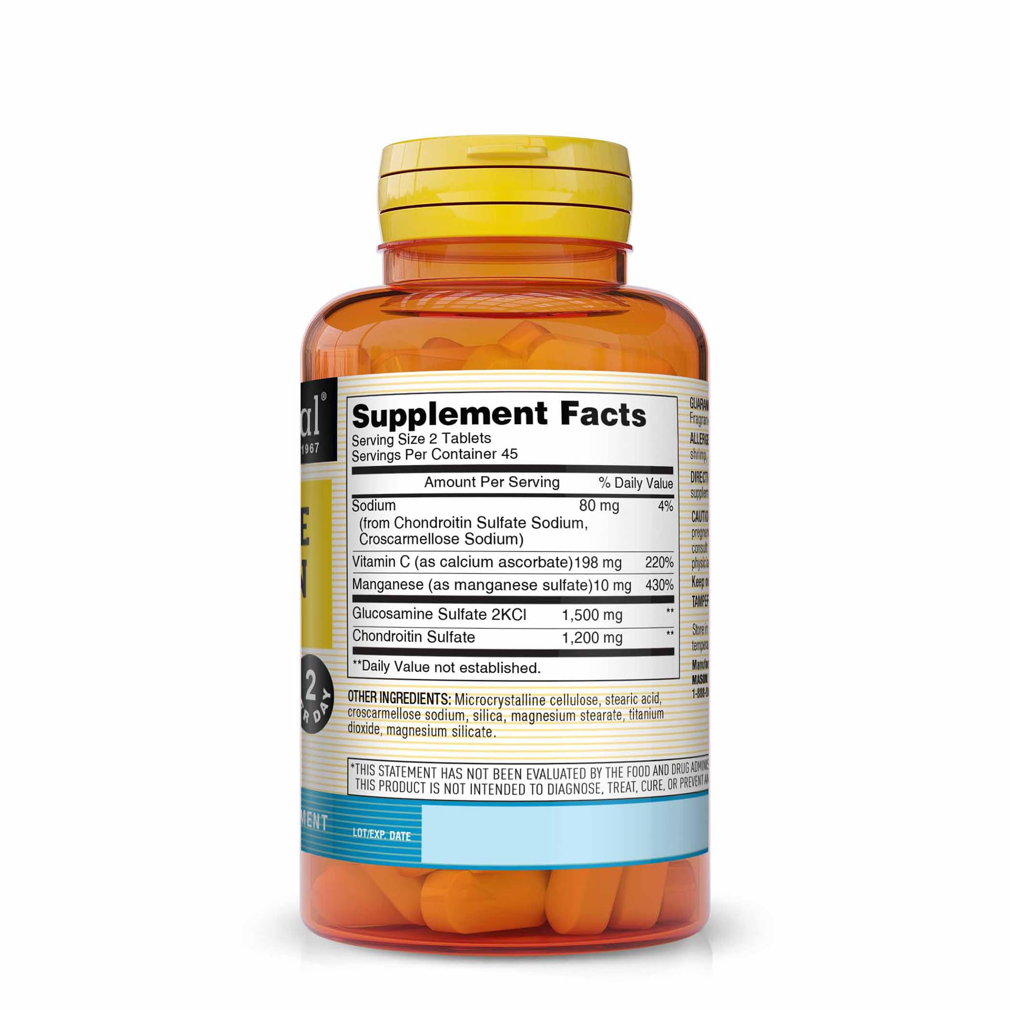 Mason Natural glucosamina condroitina frasco-90 cápsulas: dosis diaria para bienestar articular
