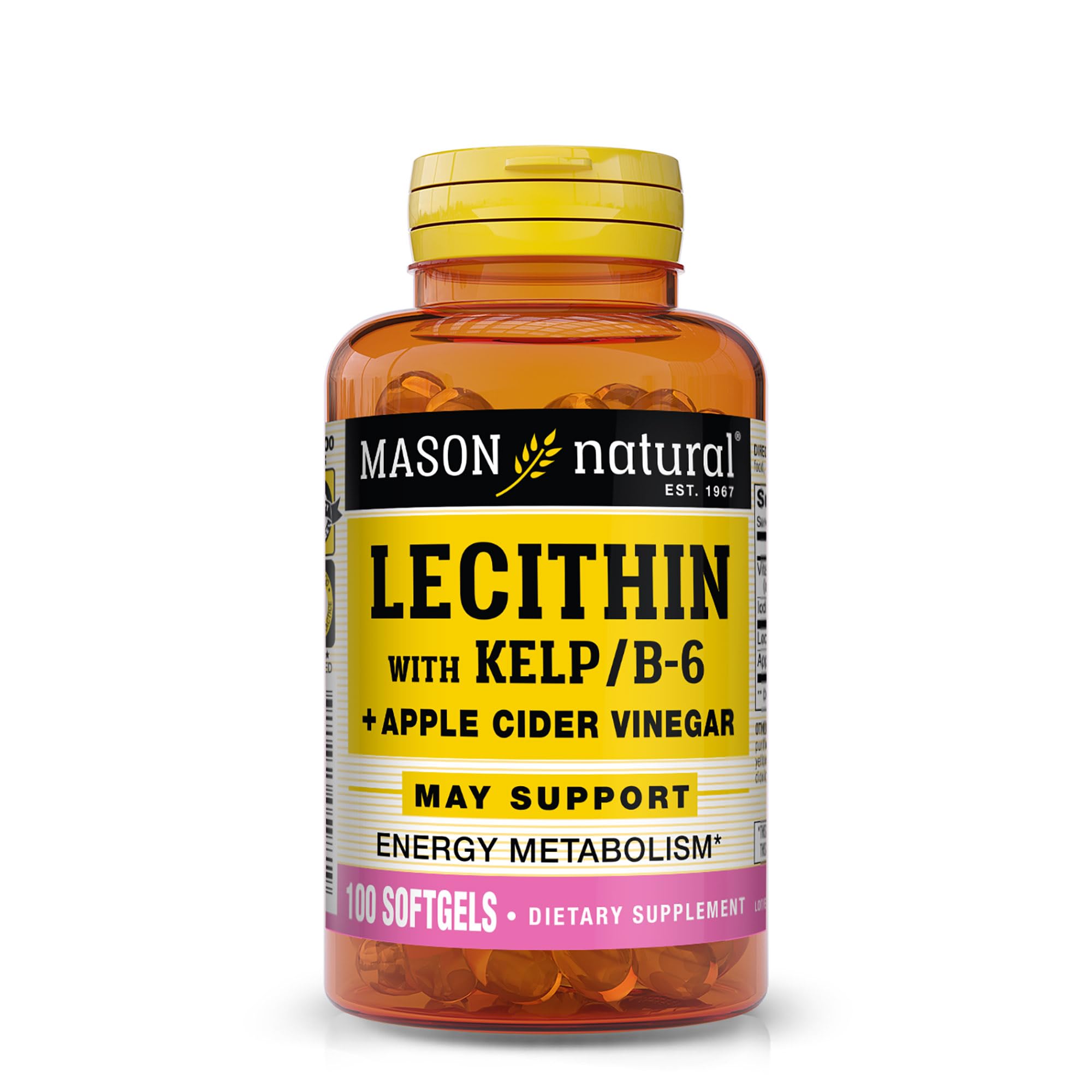 Frasco de Mason Natural Lecitina con Kelp para energía diaria.