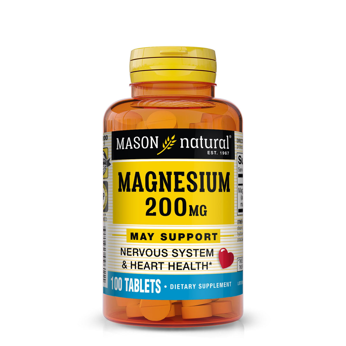 Mason Natural magnesio 200 mg tableta, apoyo a la función muscular.