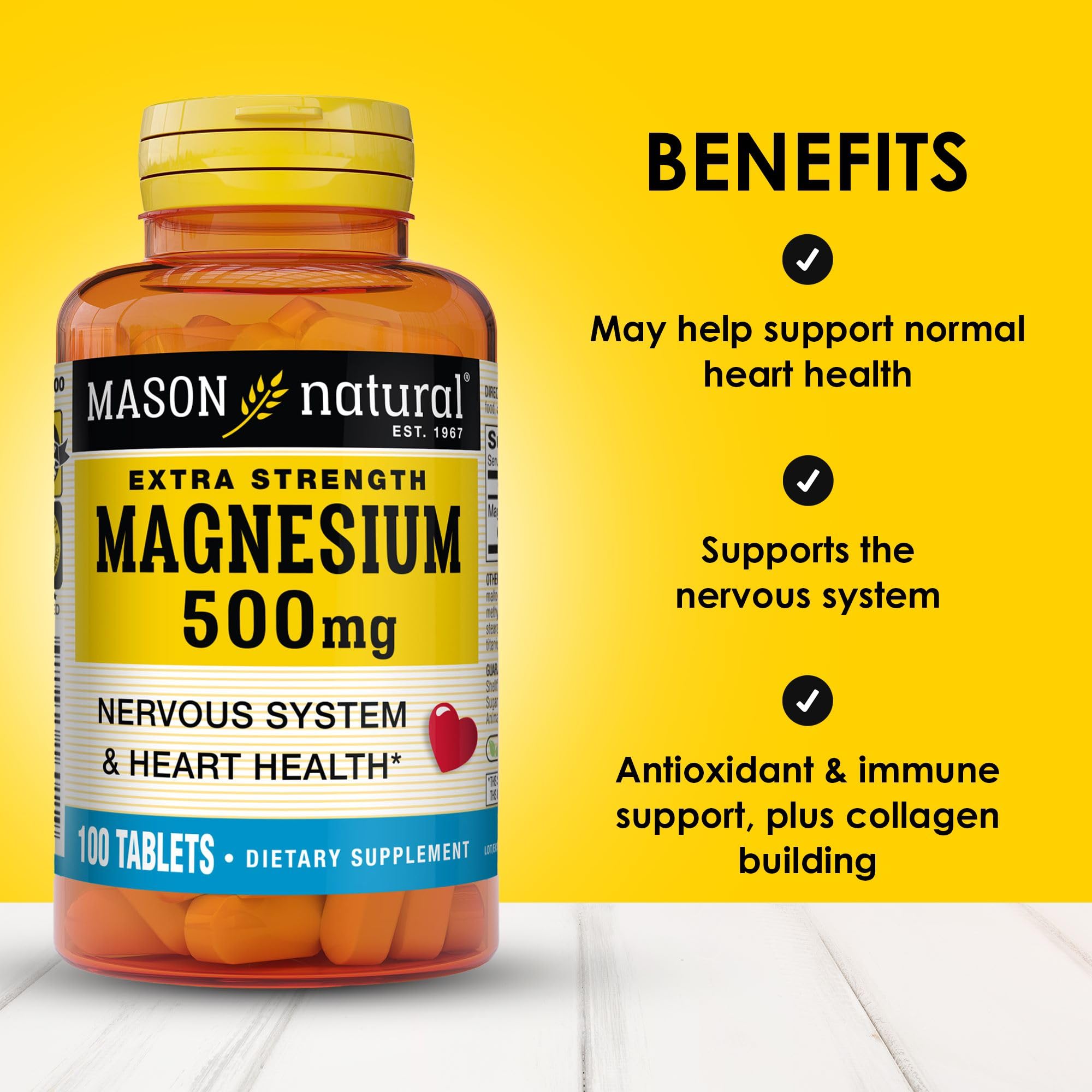 Mason Natural magnesio 500 mg envase 100 cápsulas, dosis diaria práctica.