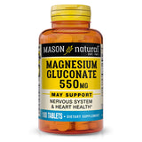Botella Mason Natural Magnesium Gluconato 550 mg para apoyo diario del corazón y nervios