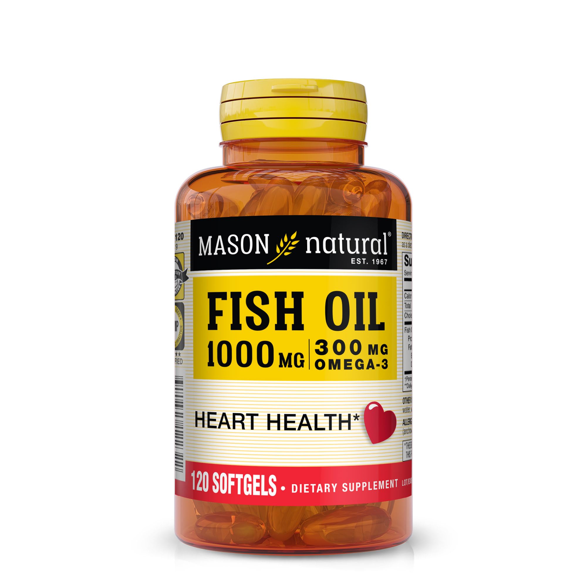 Mason Natural Omega-3 en botella, soporte diario para articulaciones y función cognitiva.