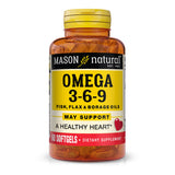 Mason Natural Omega 3-6-9 cápsulas blandas en botella para apoyo diario al corazón y cerebro