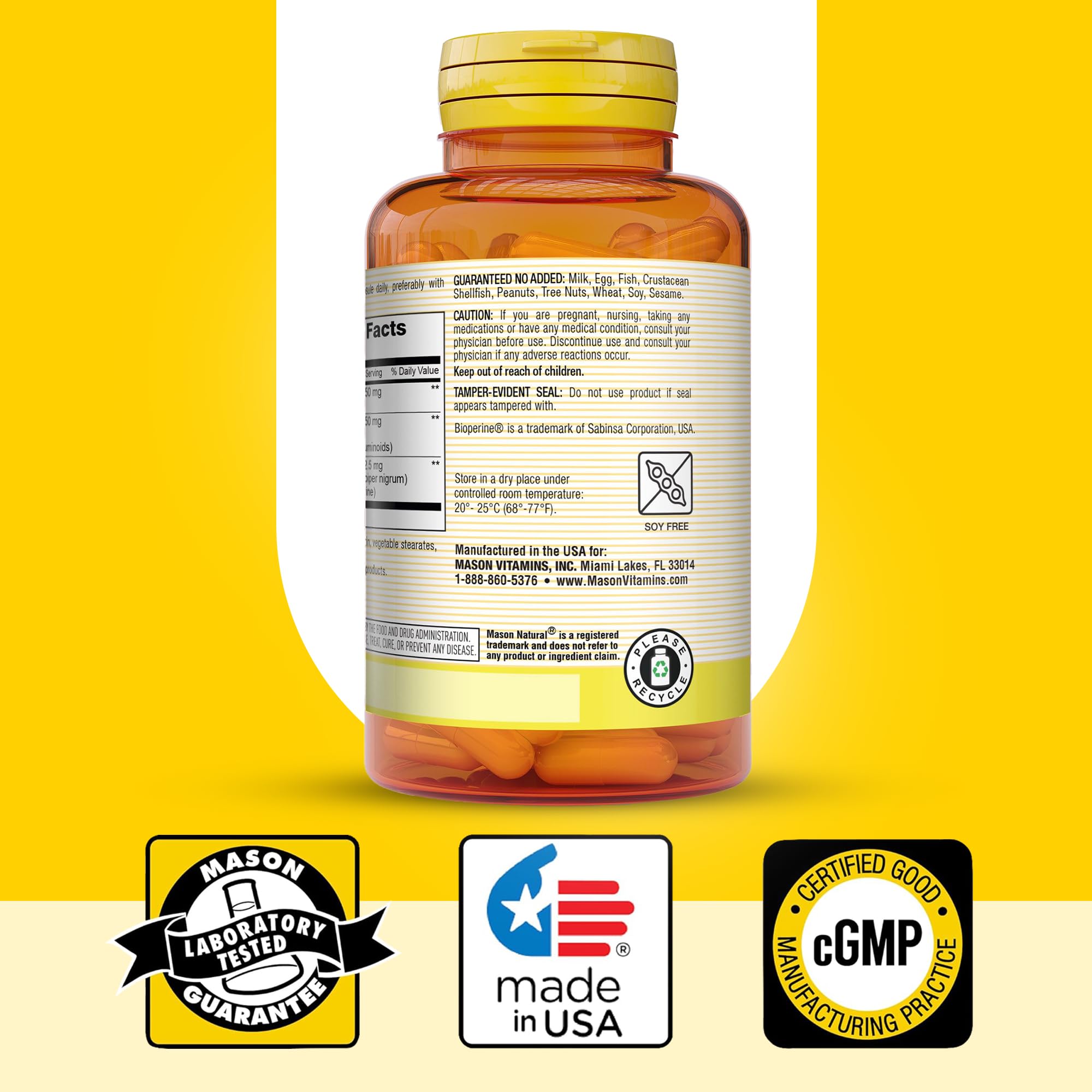 Prueba de calidad cGMP: Mason Natural garantiza seguridad.