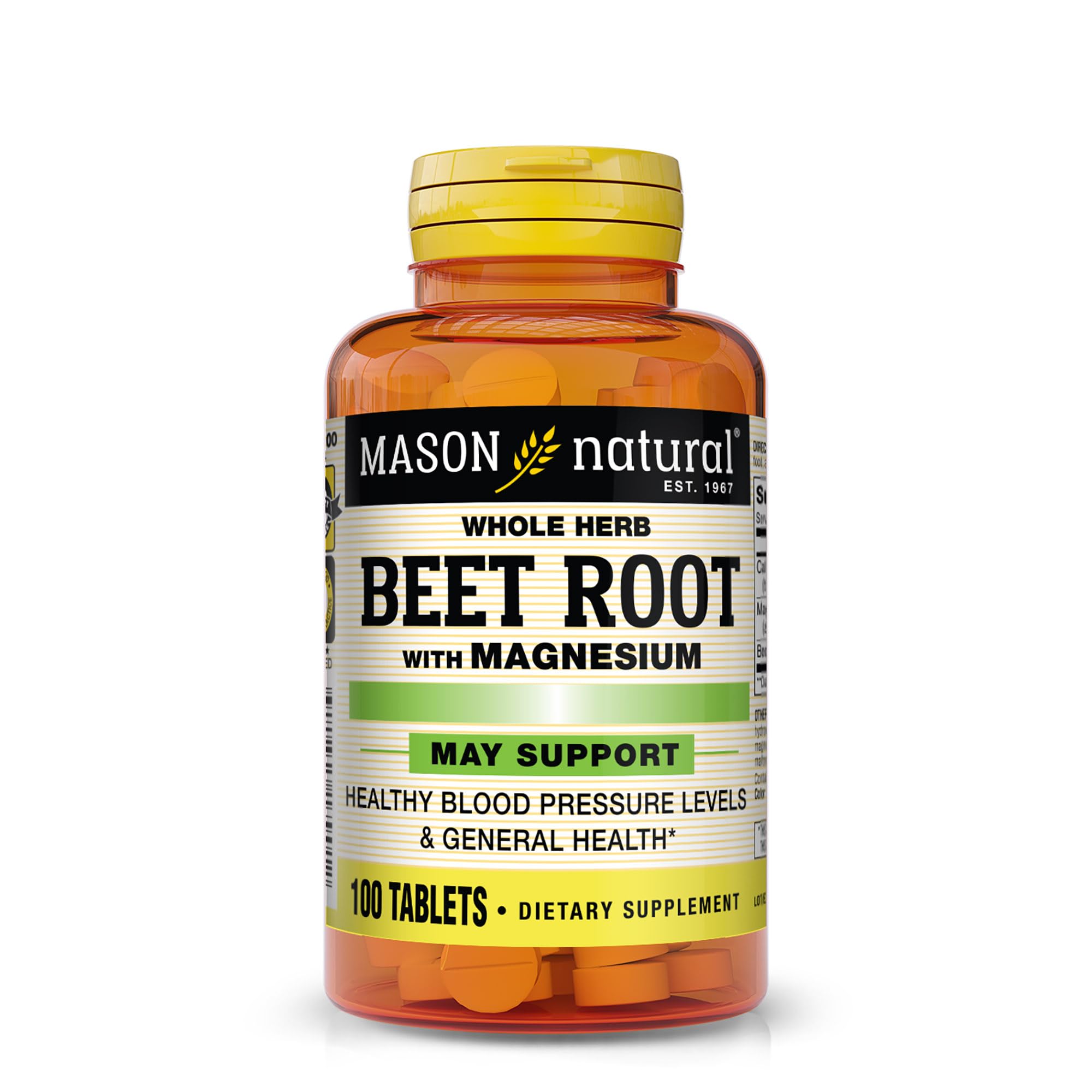 Mason Natural Remolacha tabletas en botella para ingesta diaria conveniente.