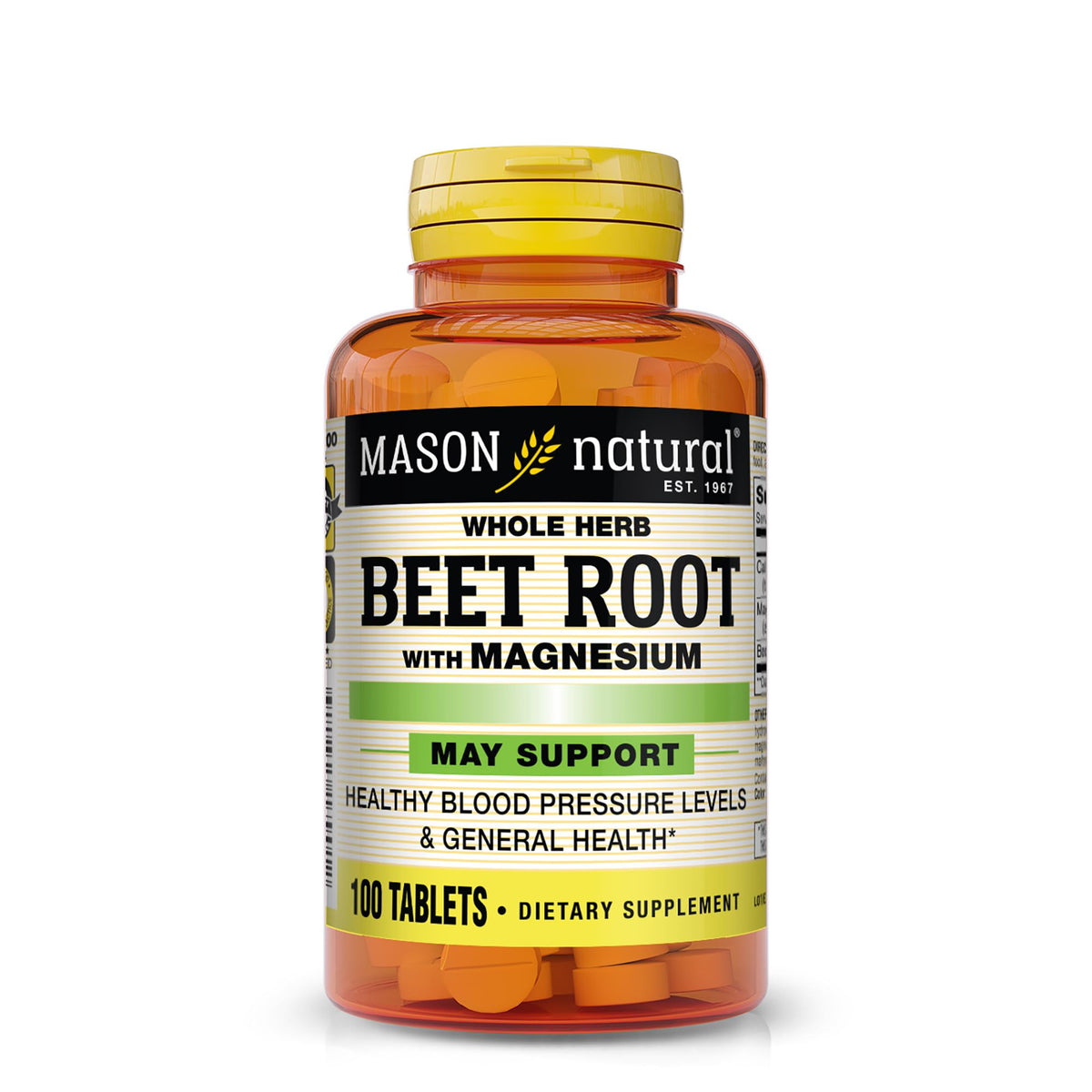 Mason Natural Remolacha tabletas en botella para ingesta diaria conveniente.