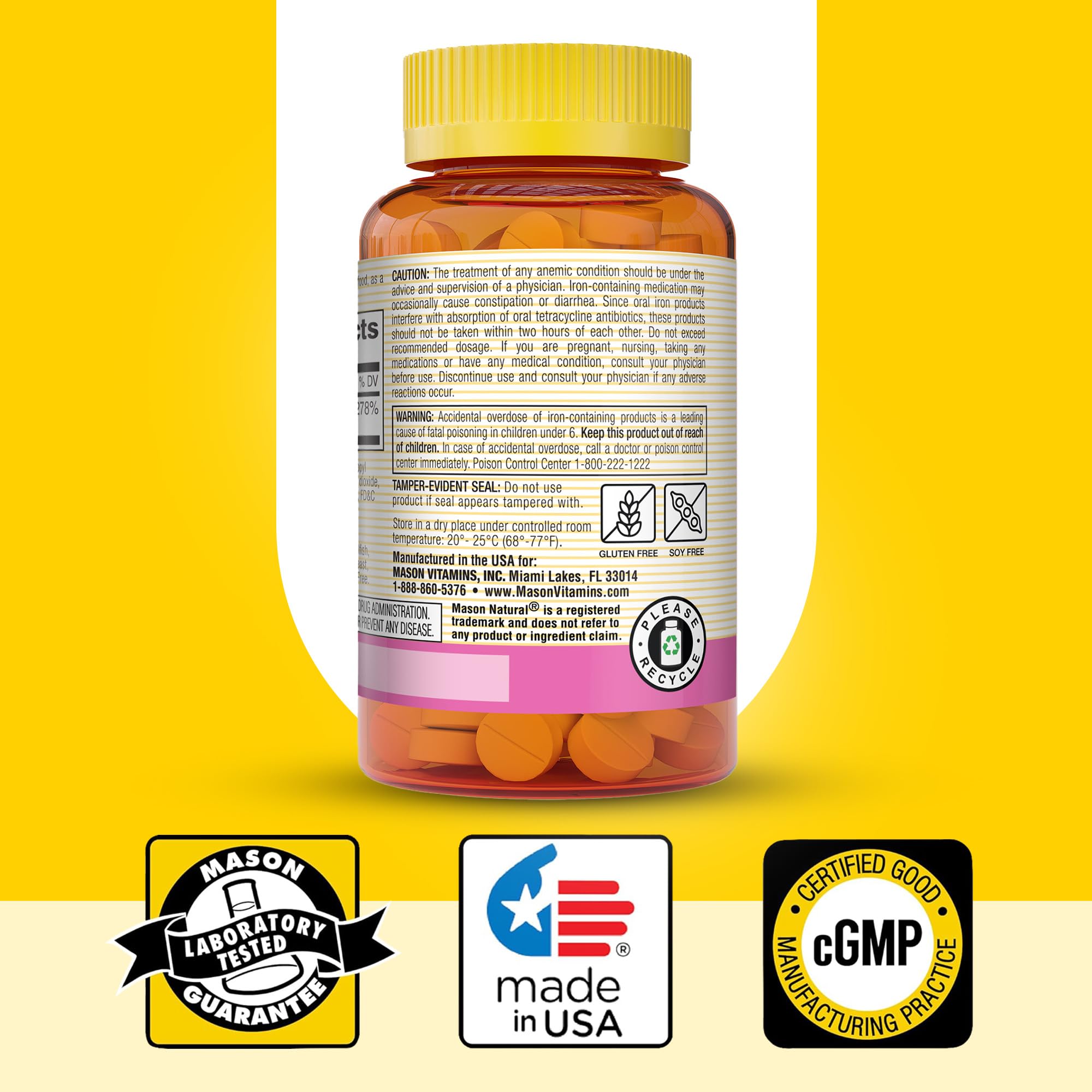 Primer plano de tableta Mason Natural Hierro 50 mg.
