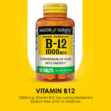 Mason Natural Vitamina B12 tabletas para apoyo diario de energía.