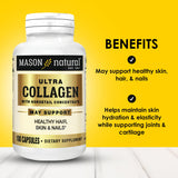 Mason Natural Ultra Colágeno frasco con etiqueta, información de calidad