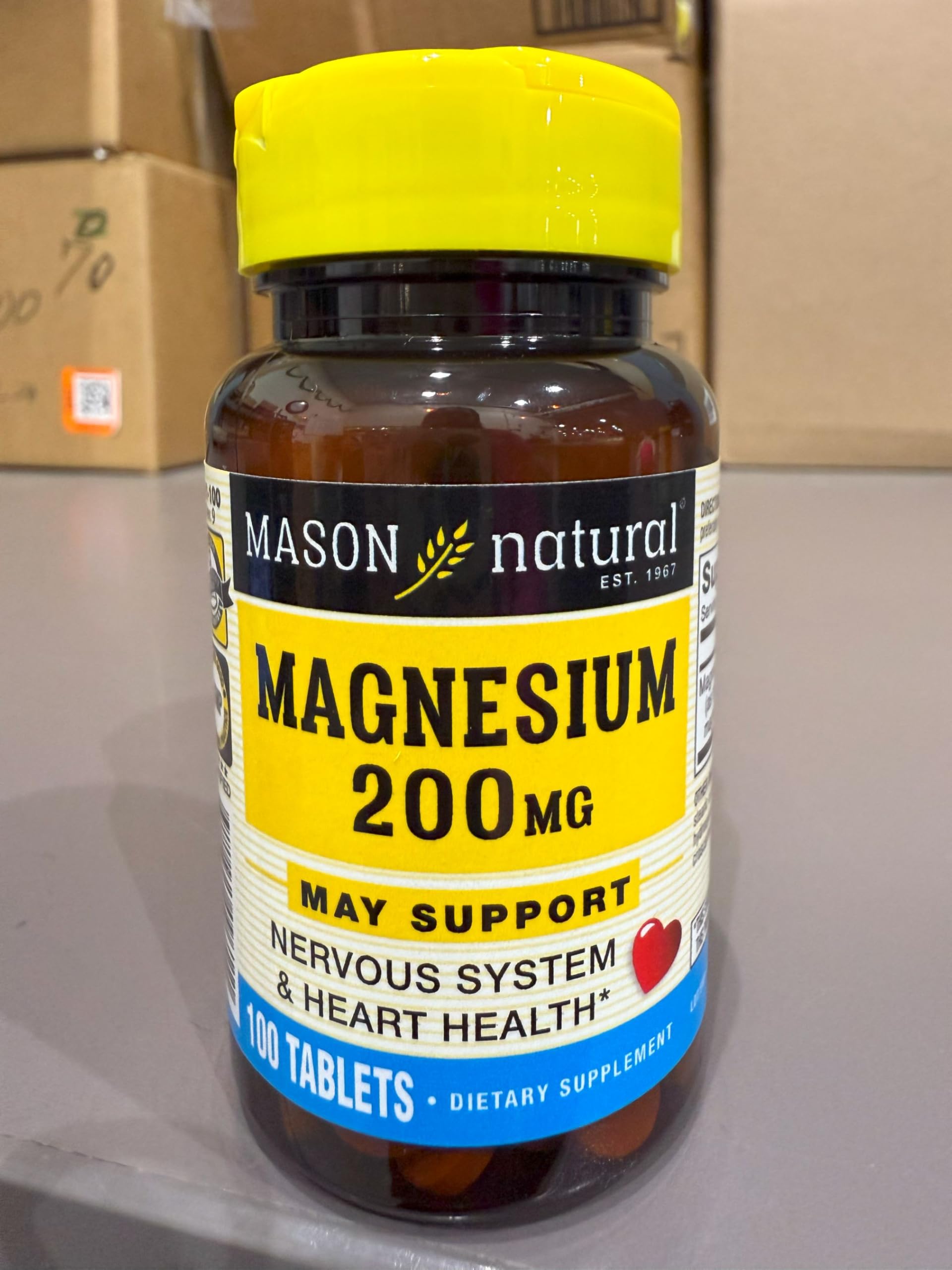 Mason Natural magnesio 200 mg, envase práctico de 100 tabletas.