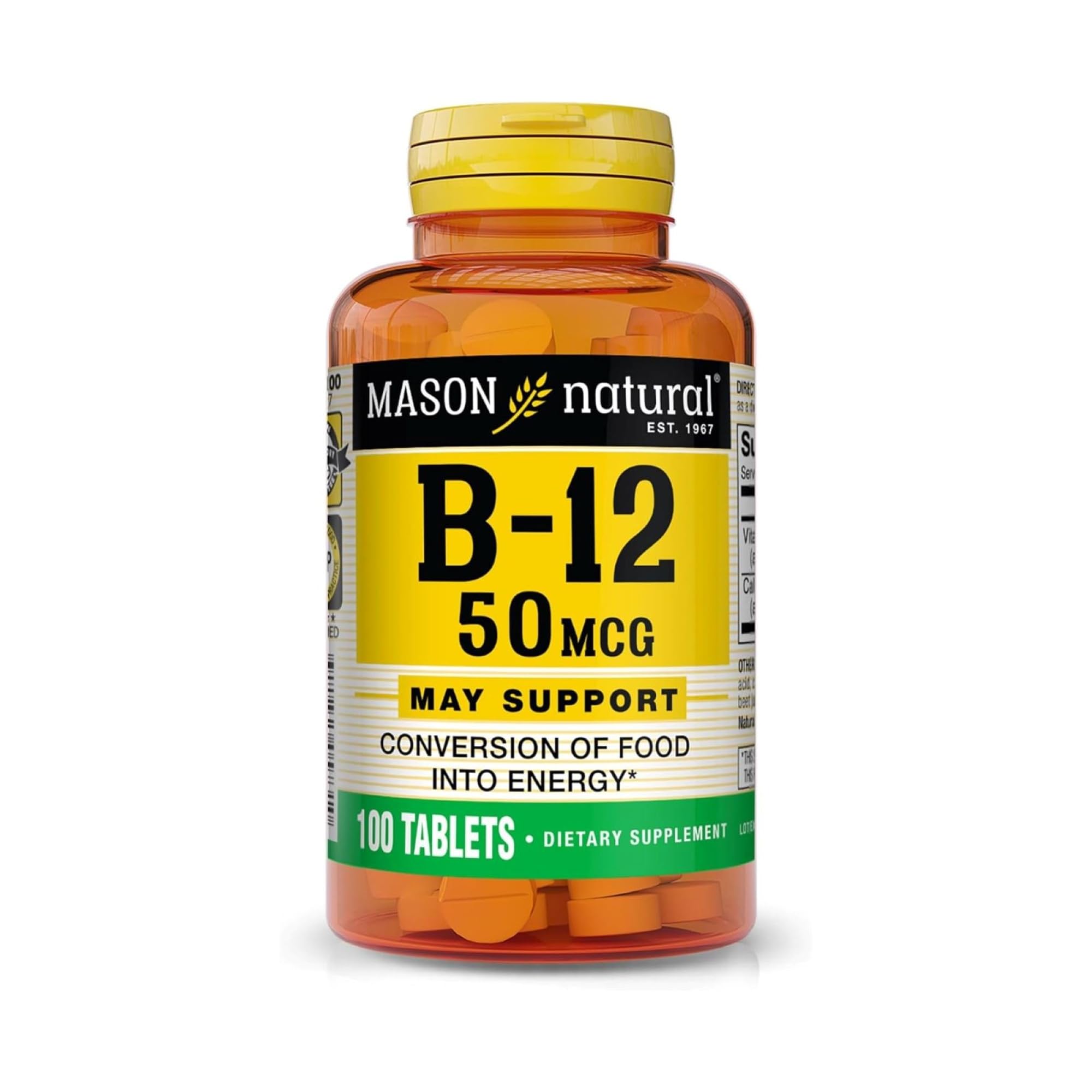 Mason Natural Vitamina B12 50 mcg con calcio en tabletas para energía diaria