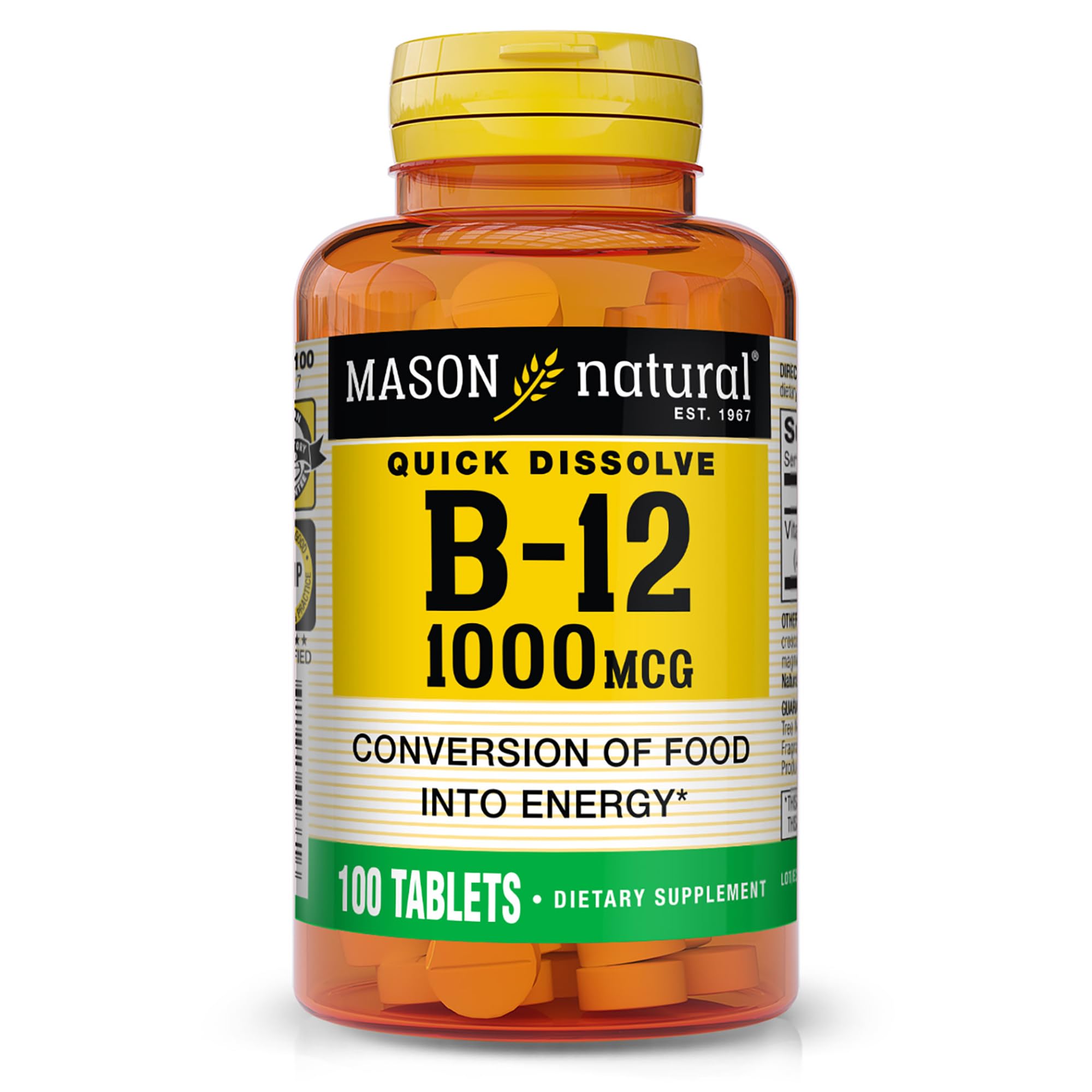 Mason Natural Vitamina B12 tableta disolución rápida para energía diaria.