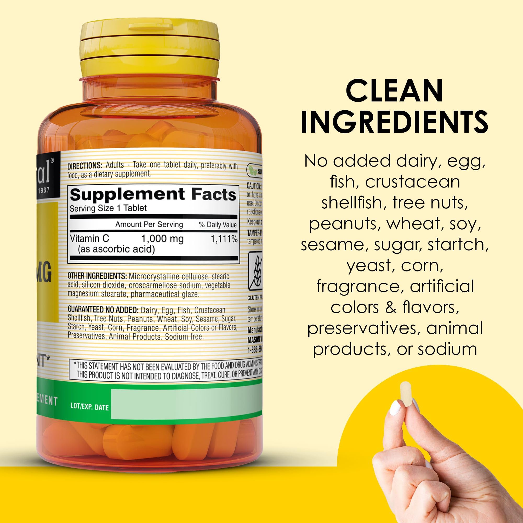 Mason Natural Vitamina C 1000 mg, envase cerrado y limpio.