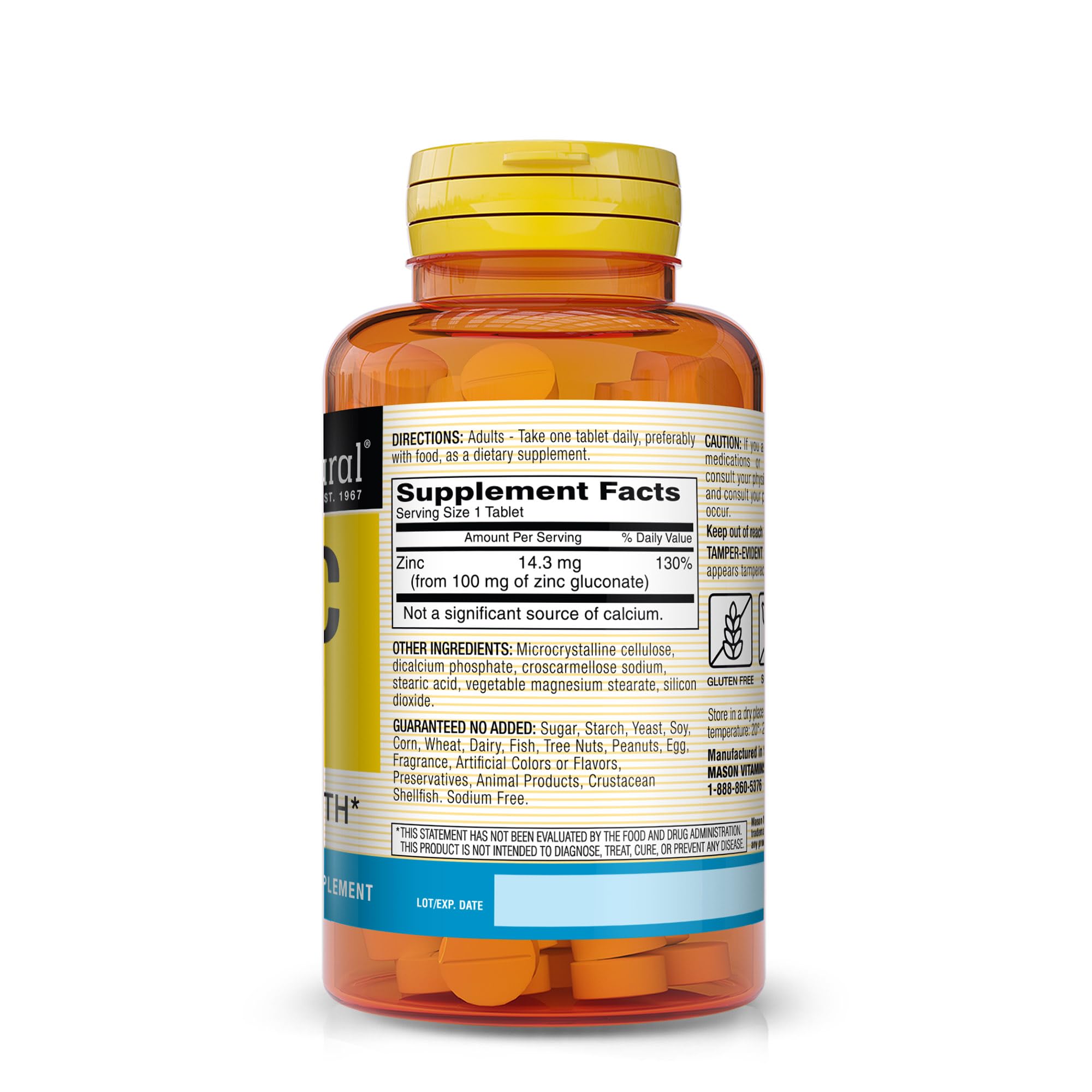 MASON NATURAL zinc 100 mg: frasco; protección antioxidante para células.