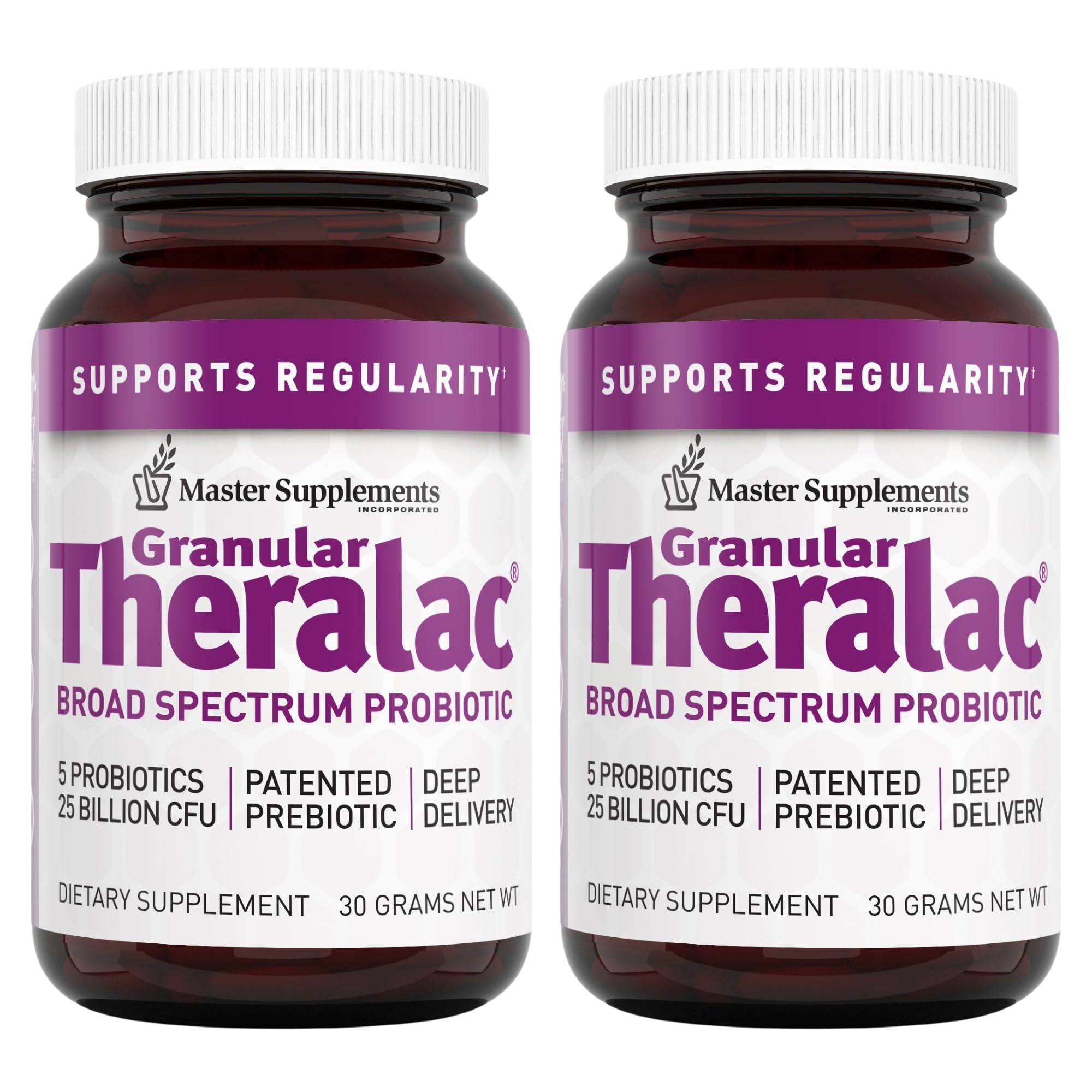 Master Supplements Theralac granulado en dos unidades para apoyo intestinal.