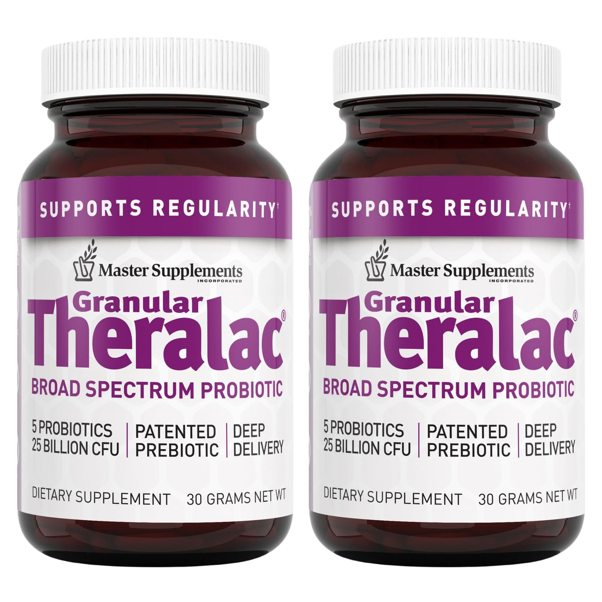 Master Supplements Theralac granulado en dos unidades para apoyo intestinal.