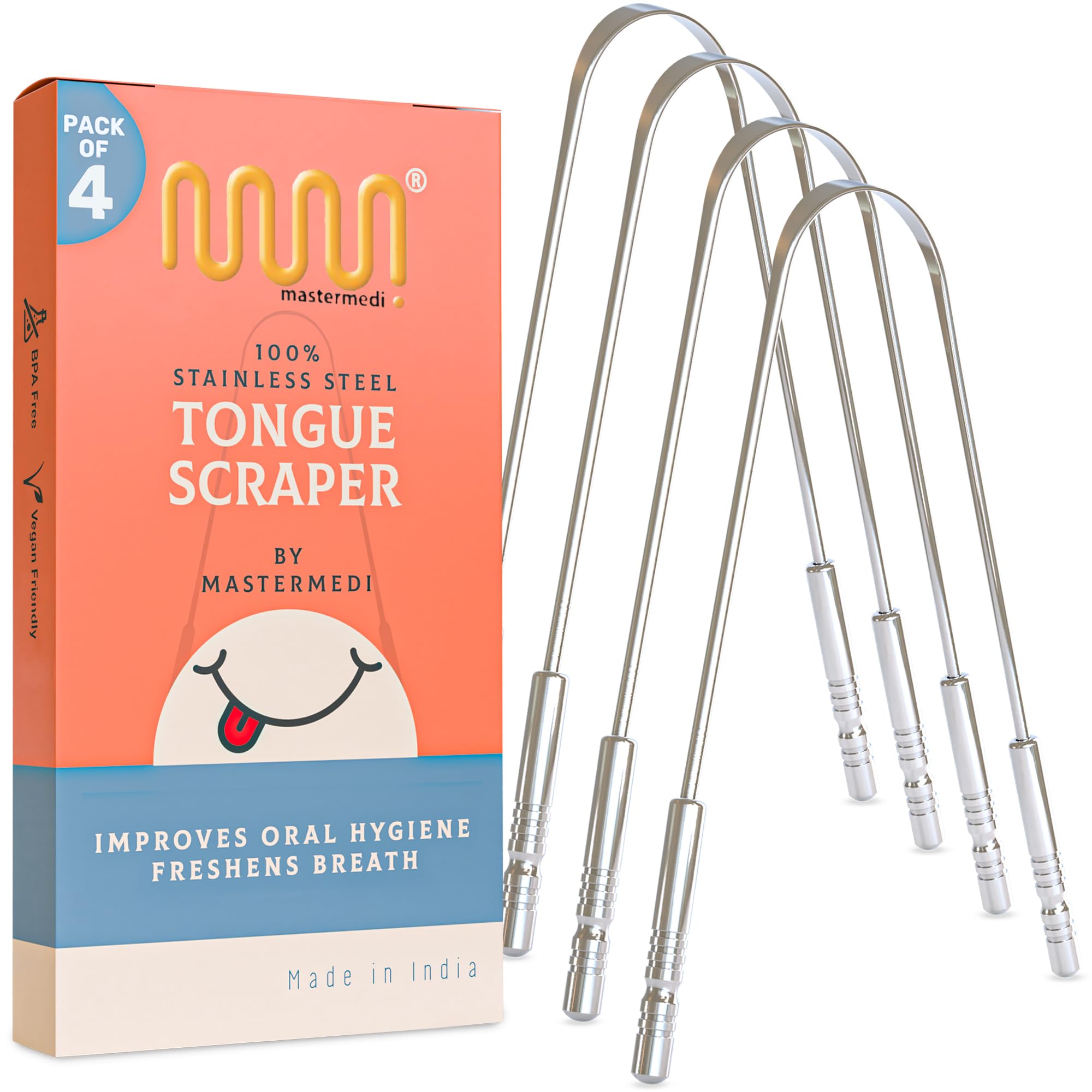 MasterMedi limpiador de lengua, juego de 4 piezas, higiene bucal para toda la familia