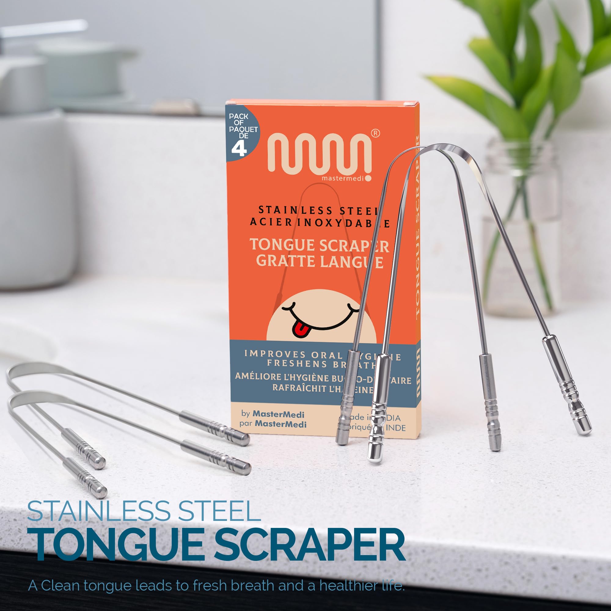 MasterMedi limpiador de lengua con mango ergonómico doble para mejor control