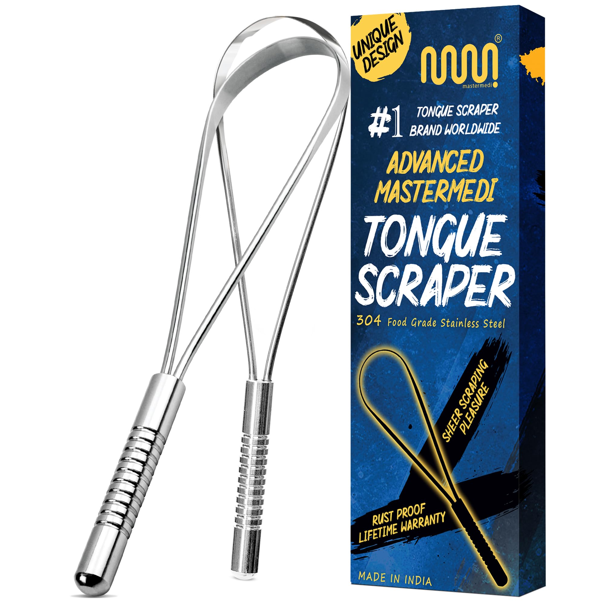 MasterMedi rasca lengua de acero inoxidable para adultos, aliento más fresco y limpieza segura.