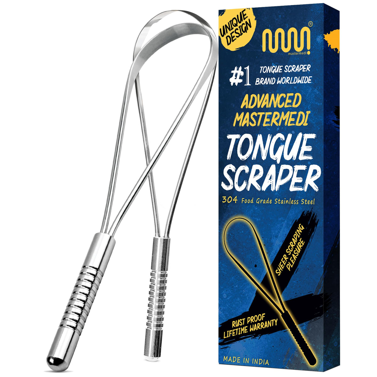 MasterMedi rasca lengua de acero inoxidable para adultos, aliento más fresco y limpieza segura.