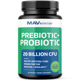 MAV NUTRITION cápsulas probióticas y prebióticas visual para equilibrio intestinal diario.