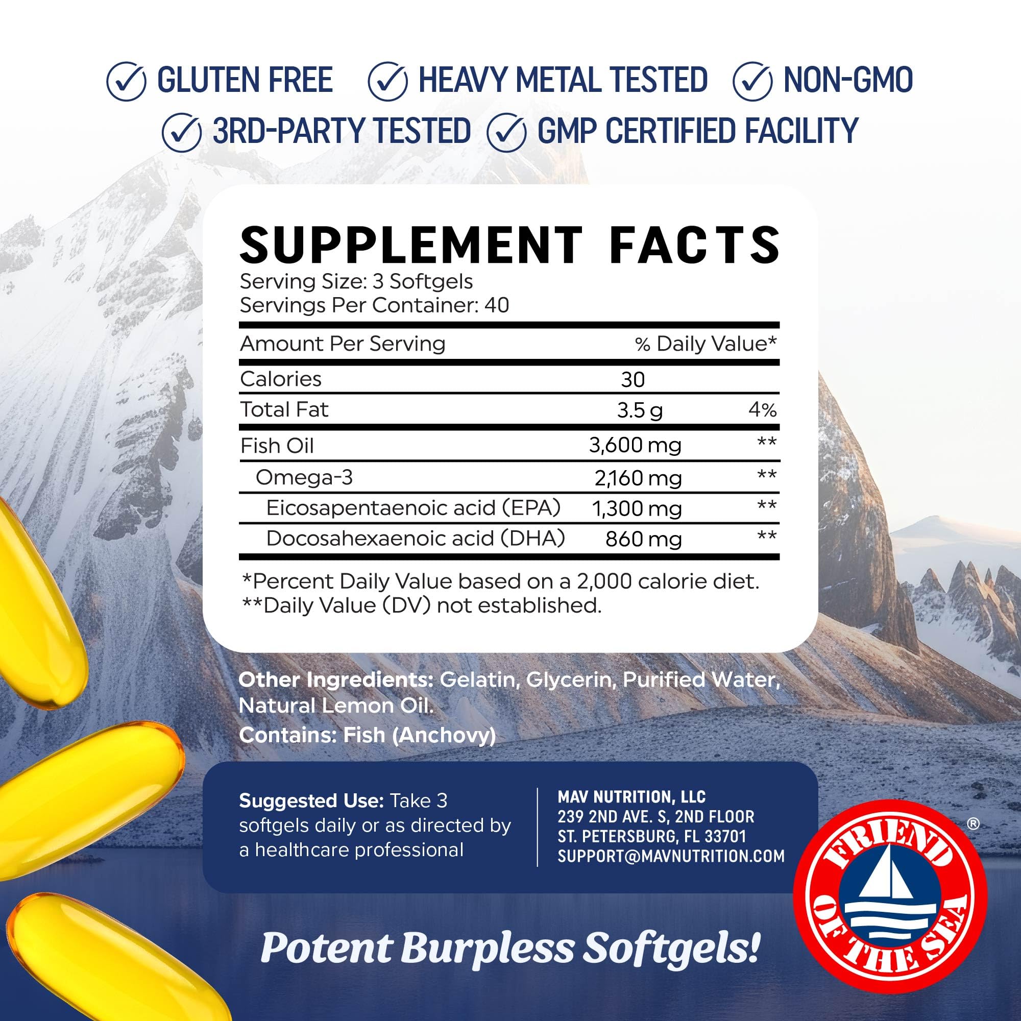 MAV NUTRITION cápsulas sin regusto cítrico omega3