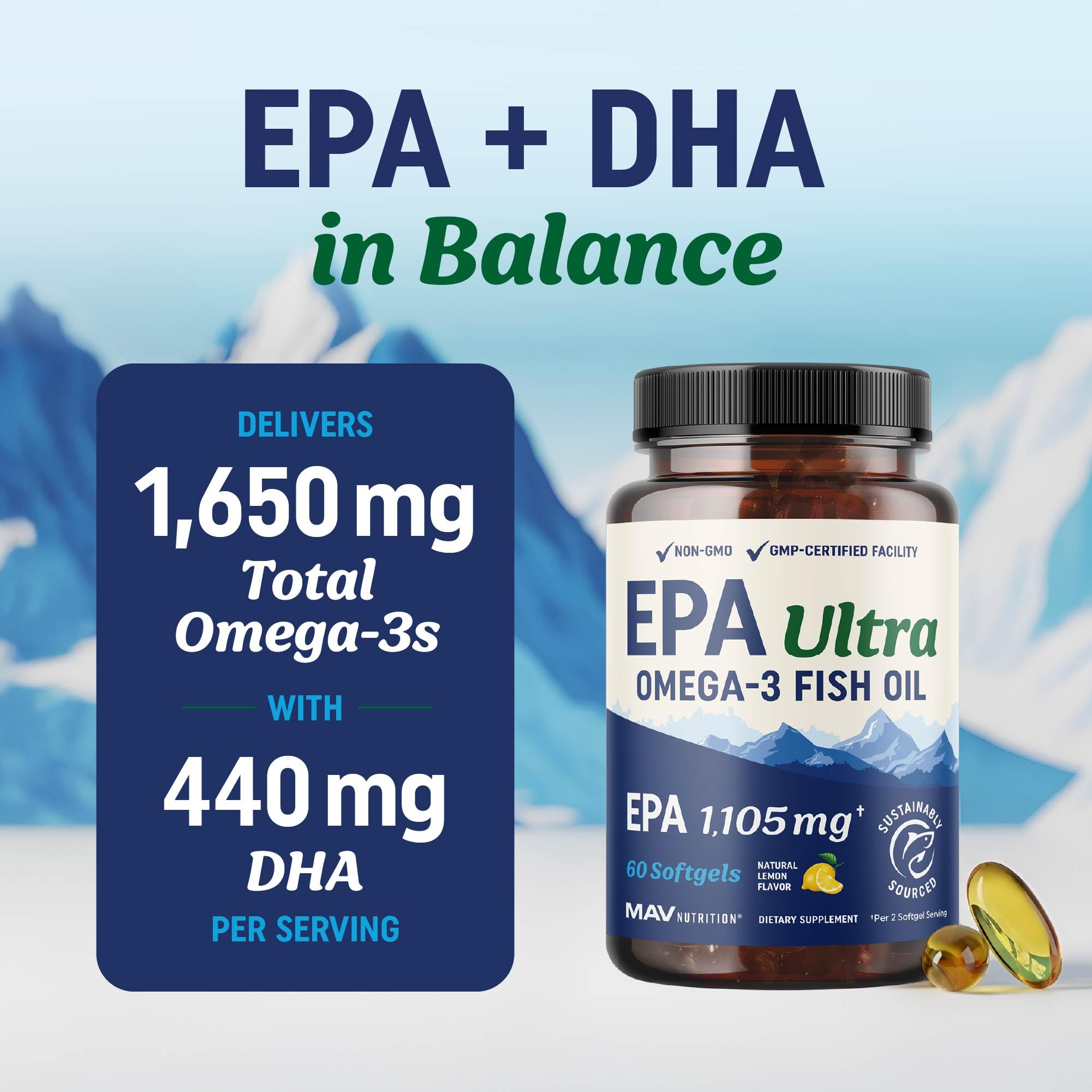 MAV NUTRITION EPA Ultra, cápsulas con sabor a limón para paladar suave