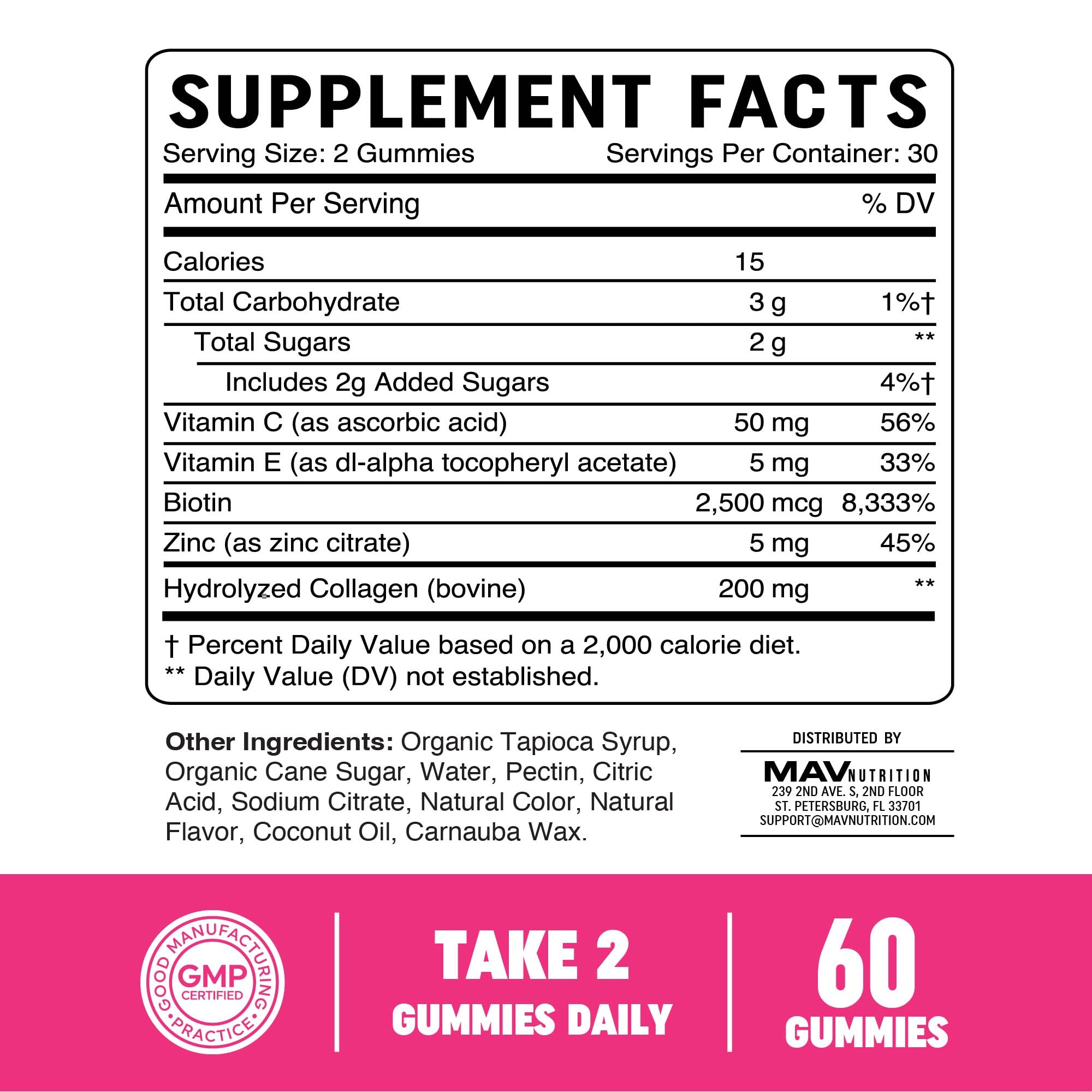 Gomitas MAV Nutrition, frasco práctico para rutina diaria de belleza.