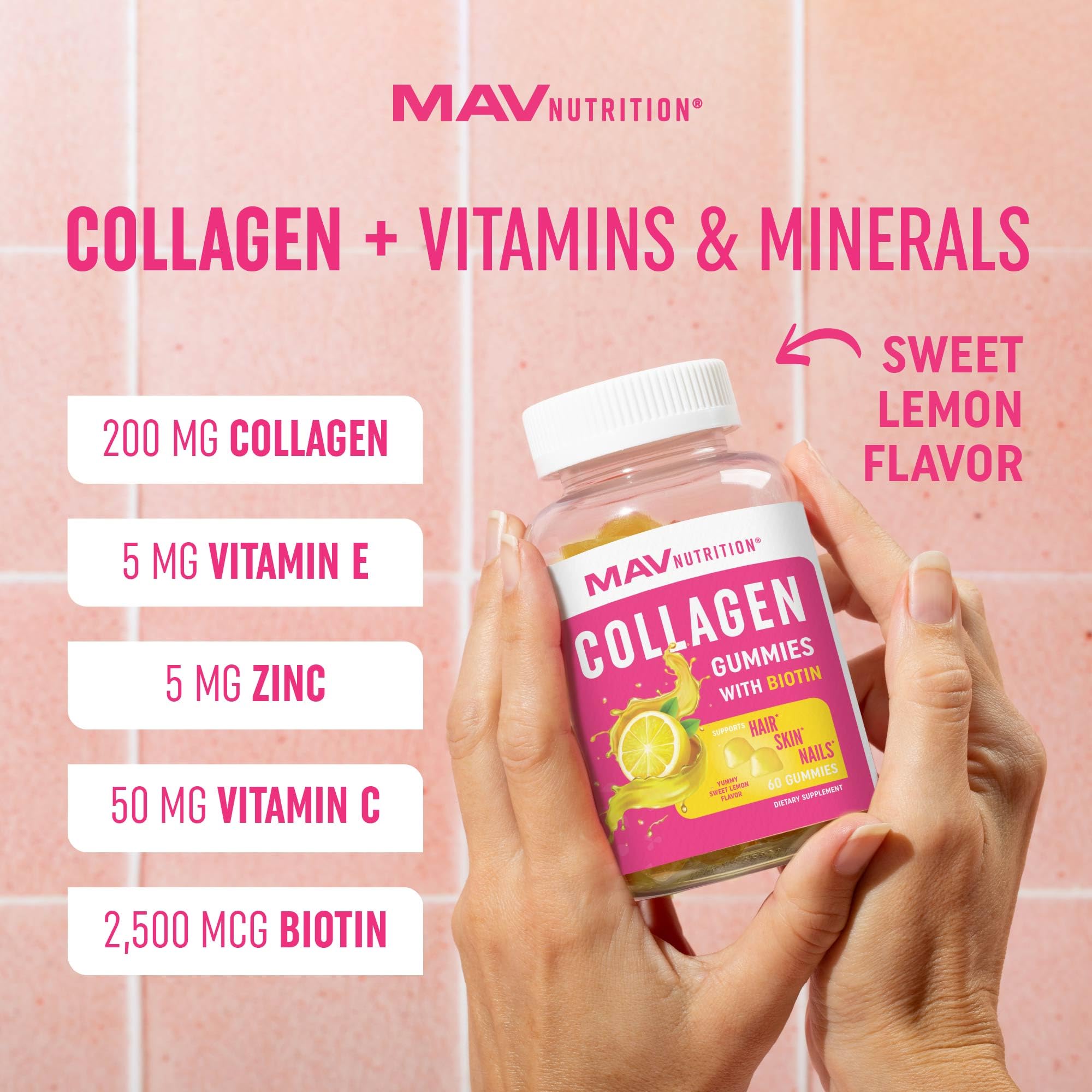 Gomitas MAV Nutrition con vitamina C y zinc, para piel saludable.