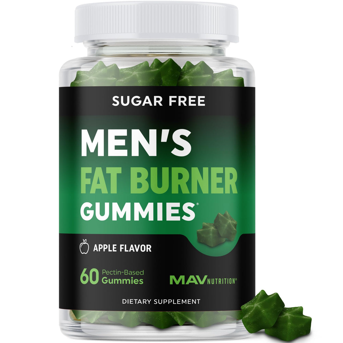 Gomitas MAV NUTRITION quema grasa para hombres, sabor manzana y saciedad.