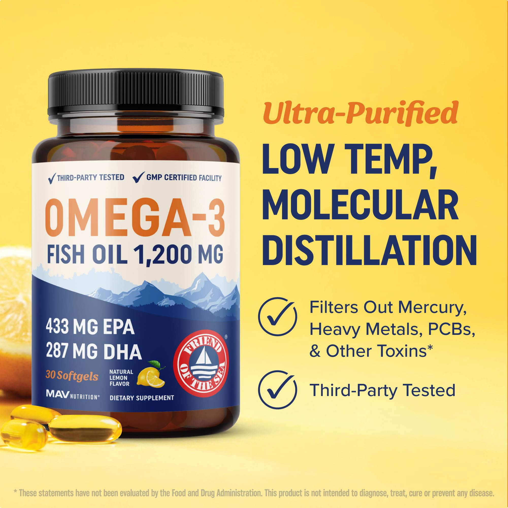 MAV NUTRITION Omega3 pescado salvaje, fuente sostenible certificada para consumo responsable.