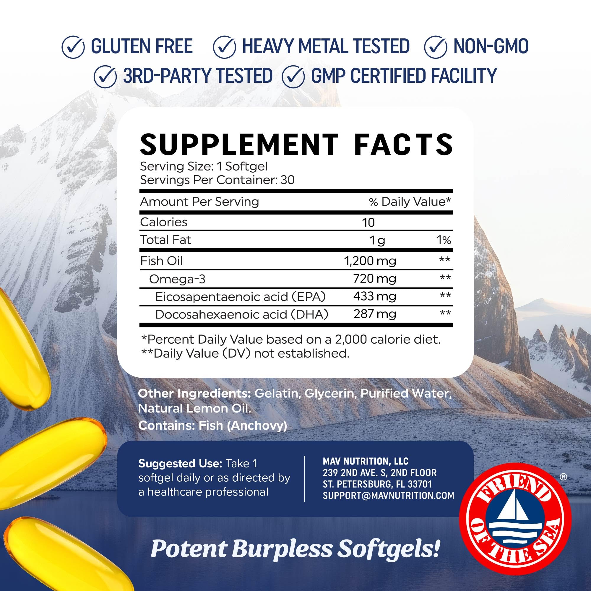 MAV NUTRITION Omega3 purificación molecular, mayor pureza y menor presencia de toxinas.