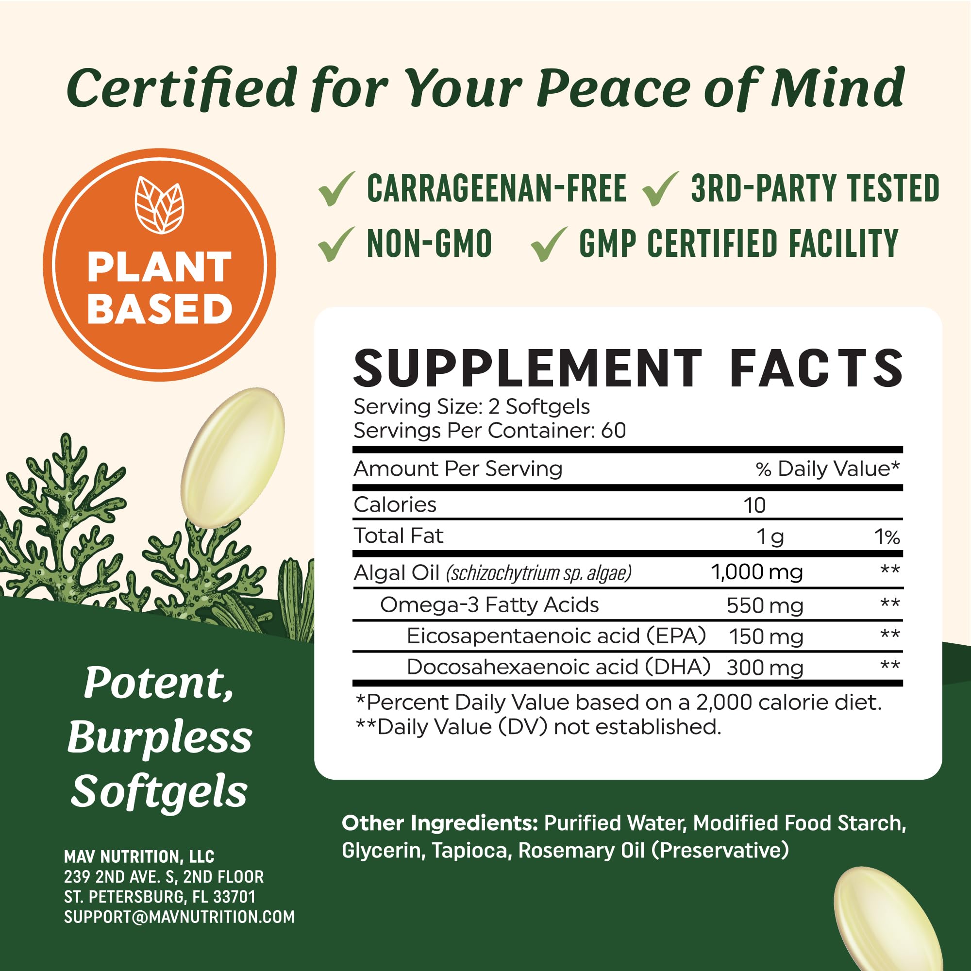 Símbolo Omega3 en MAV NUTRITION para DHA y EPA.